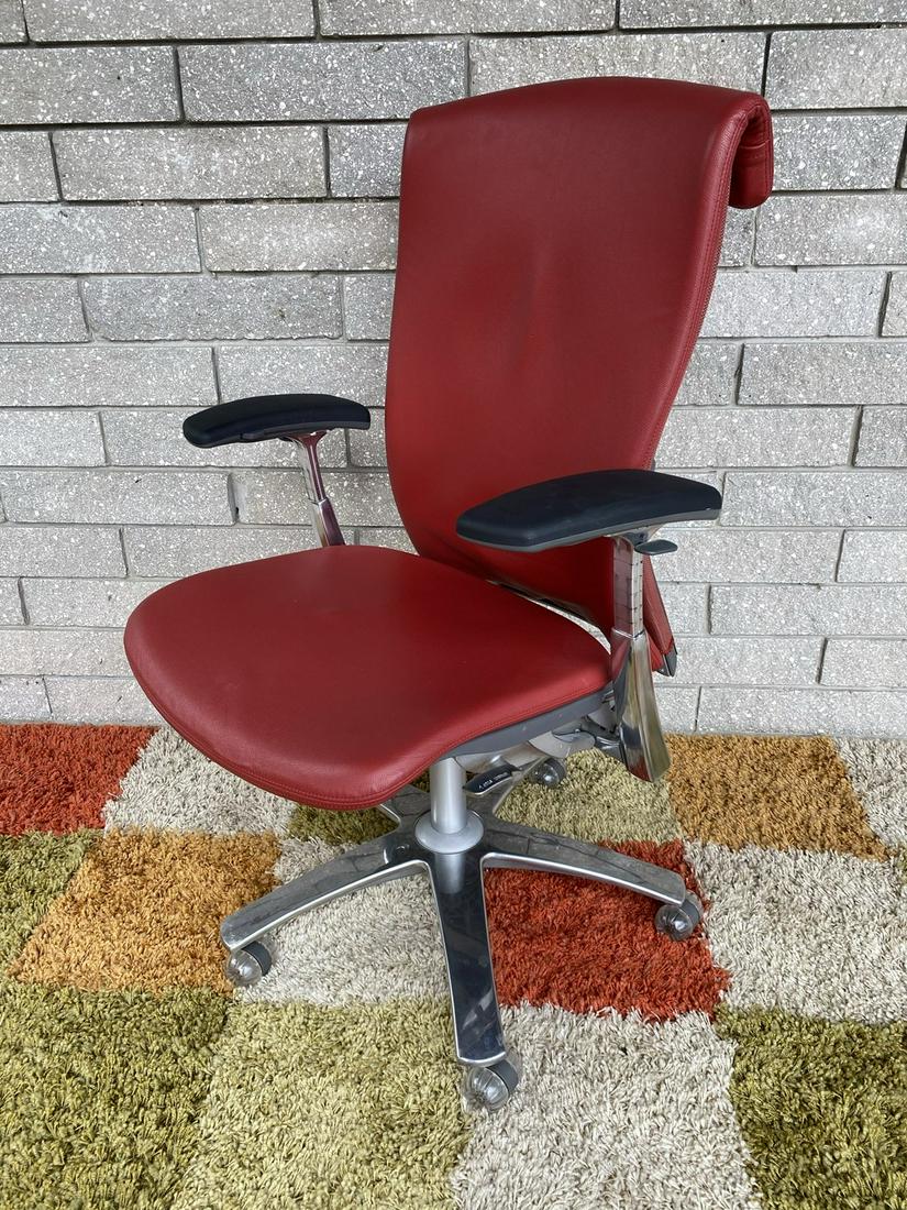 KNOLL "LIFE" ERGONOMIC OFFICE CHAIR: FULLY ADJUSTIBLE, RED LEATHER, ROLLING.