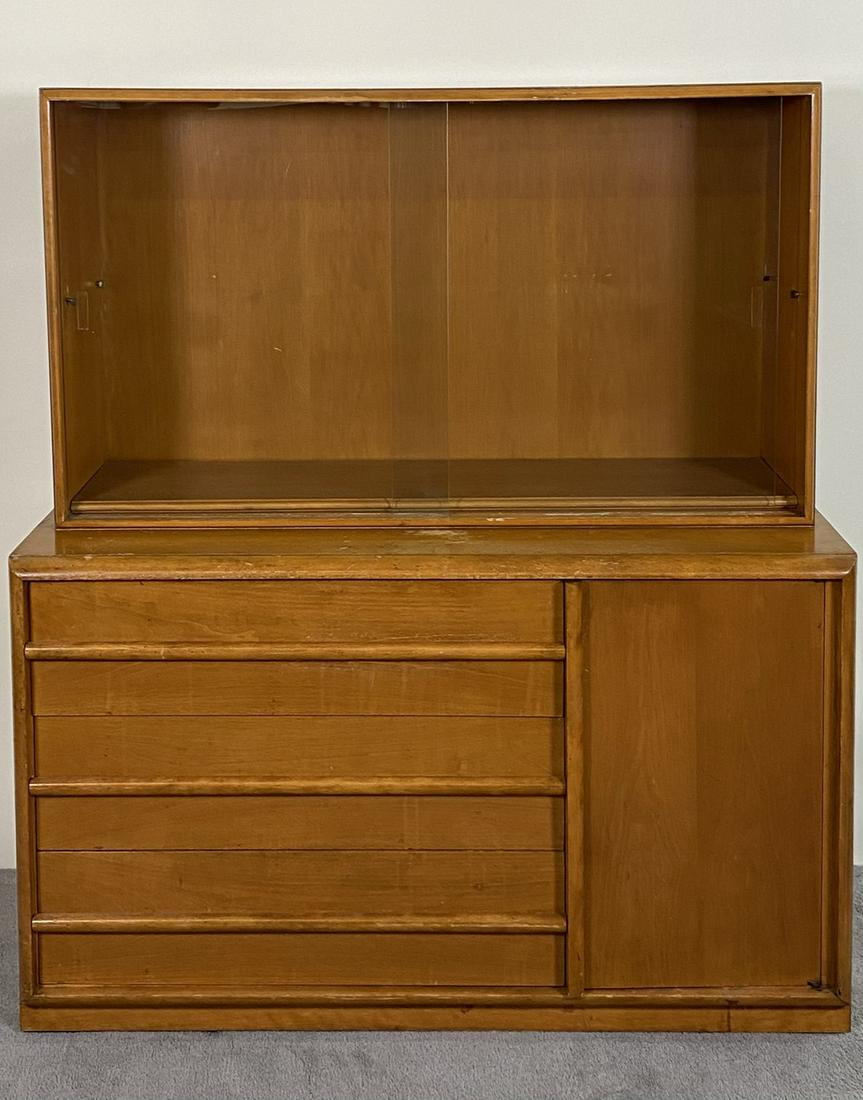 T.H. ROBSJOHN-GIBBINS FOR WIDDICOMB CABINET: EXTENSIVE WEAR TO FINISH INCLUDING LOSS OF FINISH, STRUCTURE IN GOOD CONDITION. 51"X21"59.5"