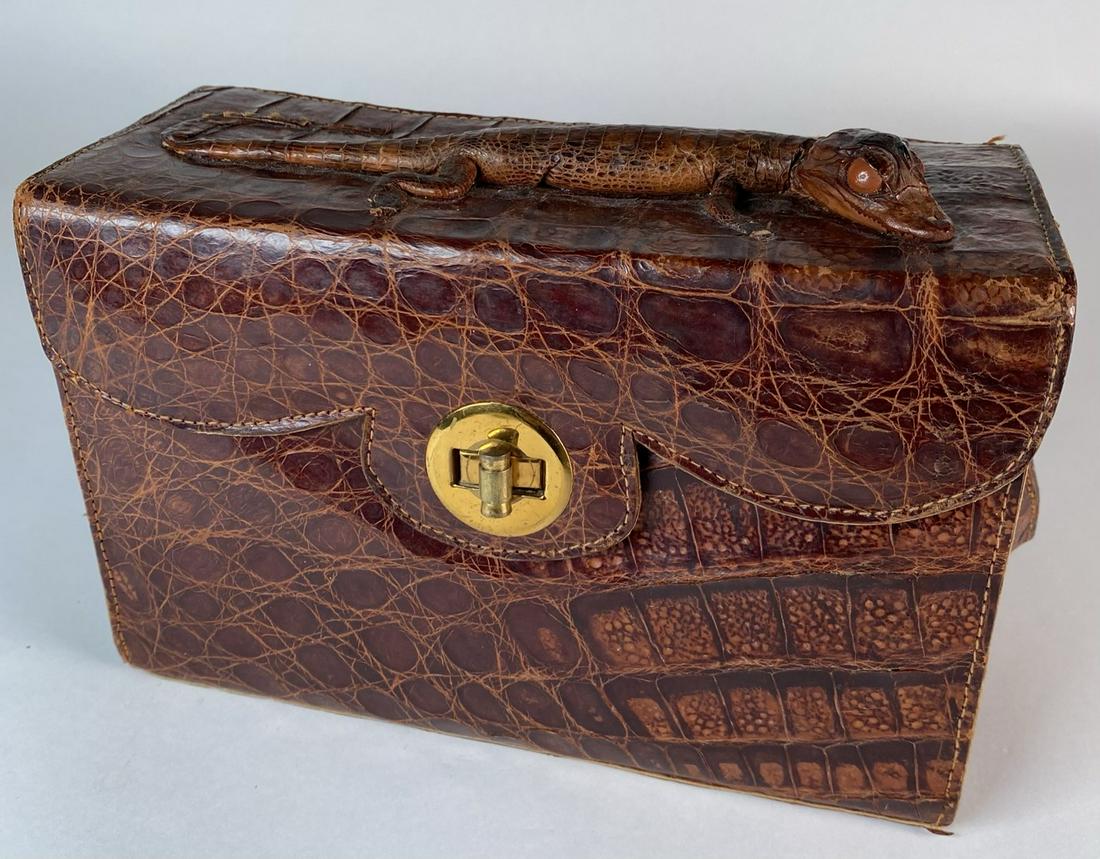 REPTILIAN HIDE LADIES HANDBAG: CLAD OVER HARD SIDE. 8.5"X5.5"X4"