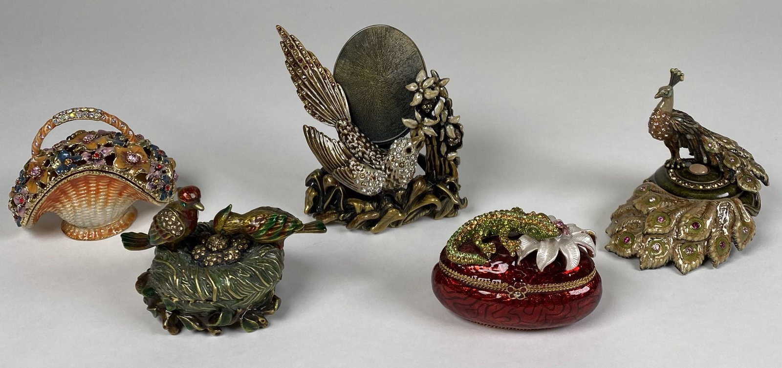 COLLECTION OF TRINKET BOXES, JAY STRONGWATER: TWO ARE J.S. ENAMELED WITH BLING.