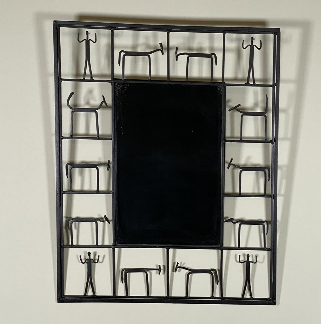 FREDERICK WEINBERG STICK FIGURE MIRROR: IRON FRAME WITH INSET MIRROR. FRAMED, 24"X30"