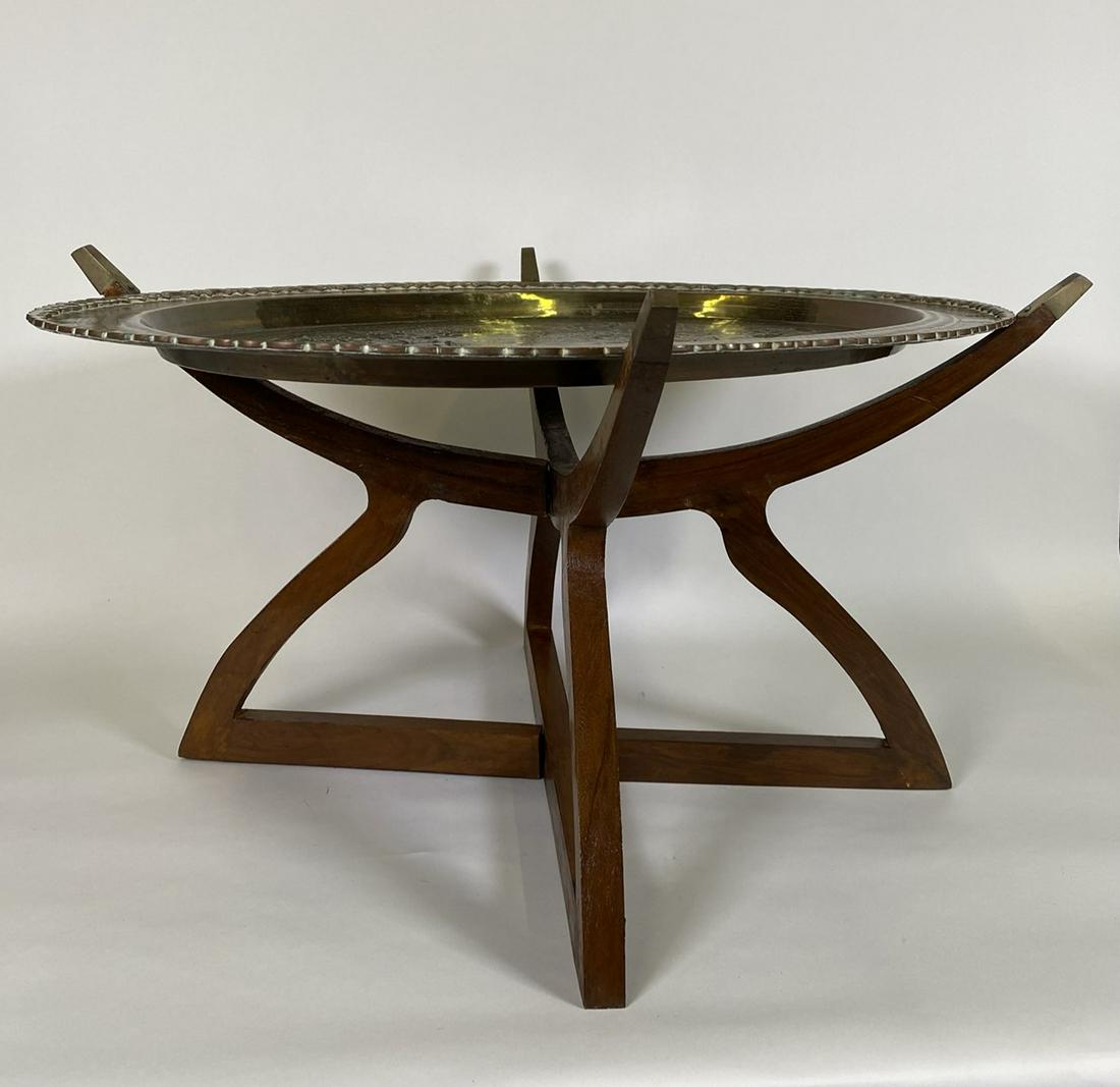 SPIDER LEG TABLE WITH BRASS INSET TRAY: 30.5"X23"X16"H