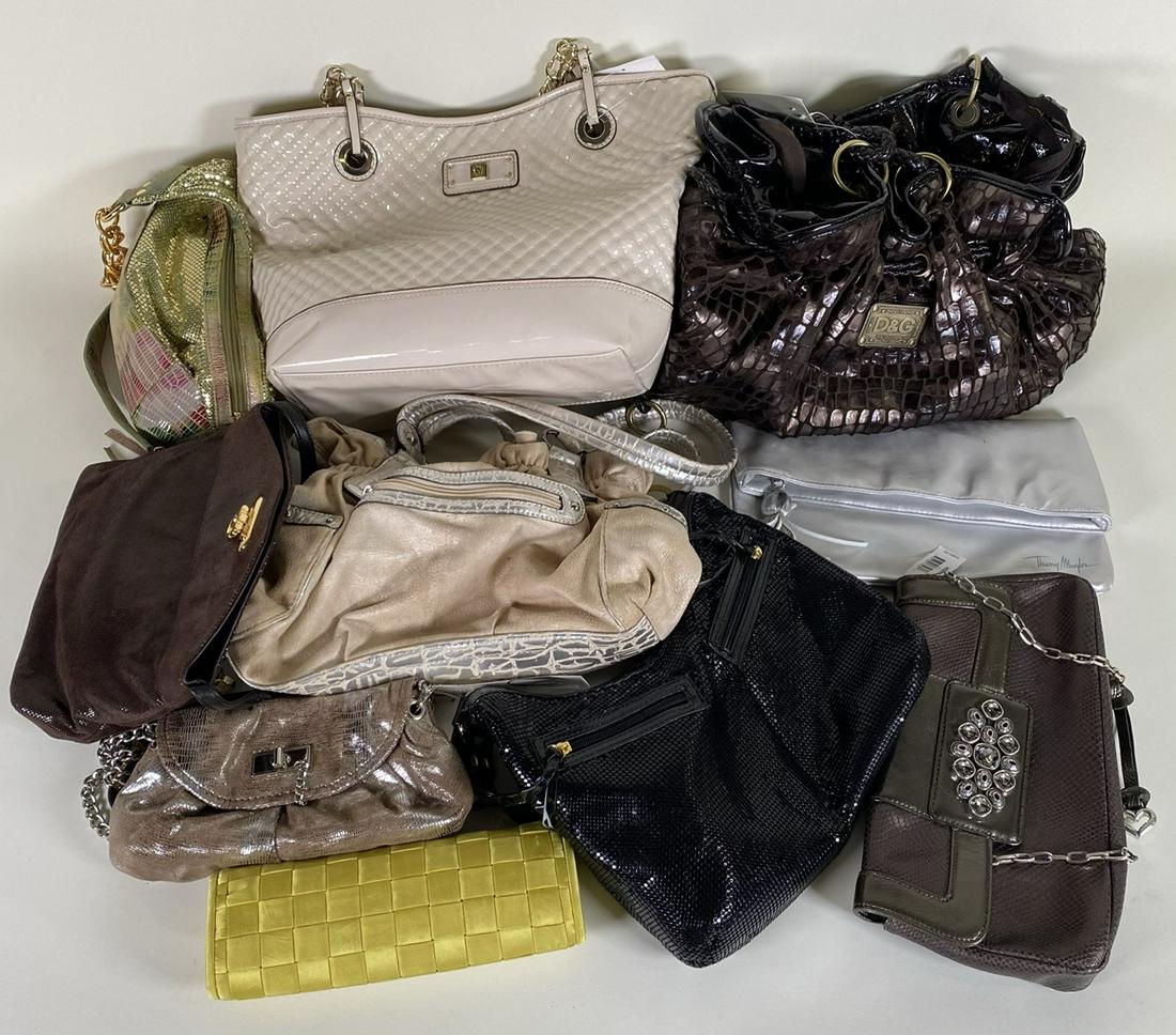 GROUPING OF FASHION HANDBAGS: INCLUDING NINE WEST, ANNE KLEIIN, DOLCE & GABANA, THIERRY MUGLER, BRIGHTON, WHITING DAVIS.