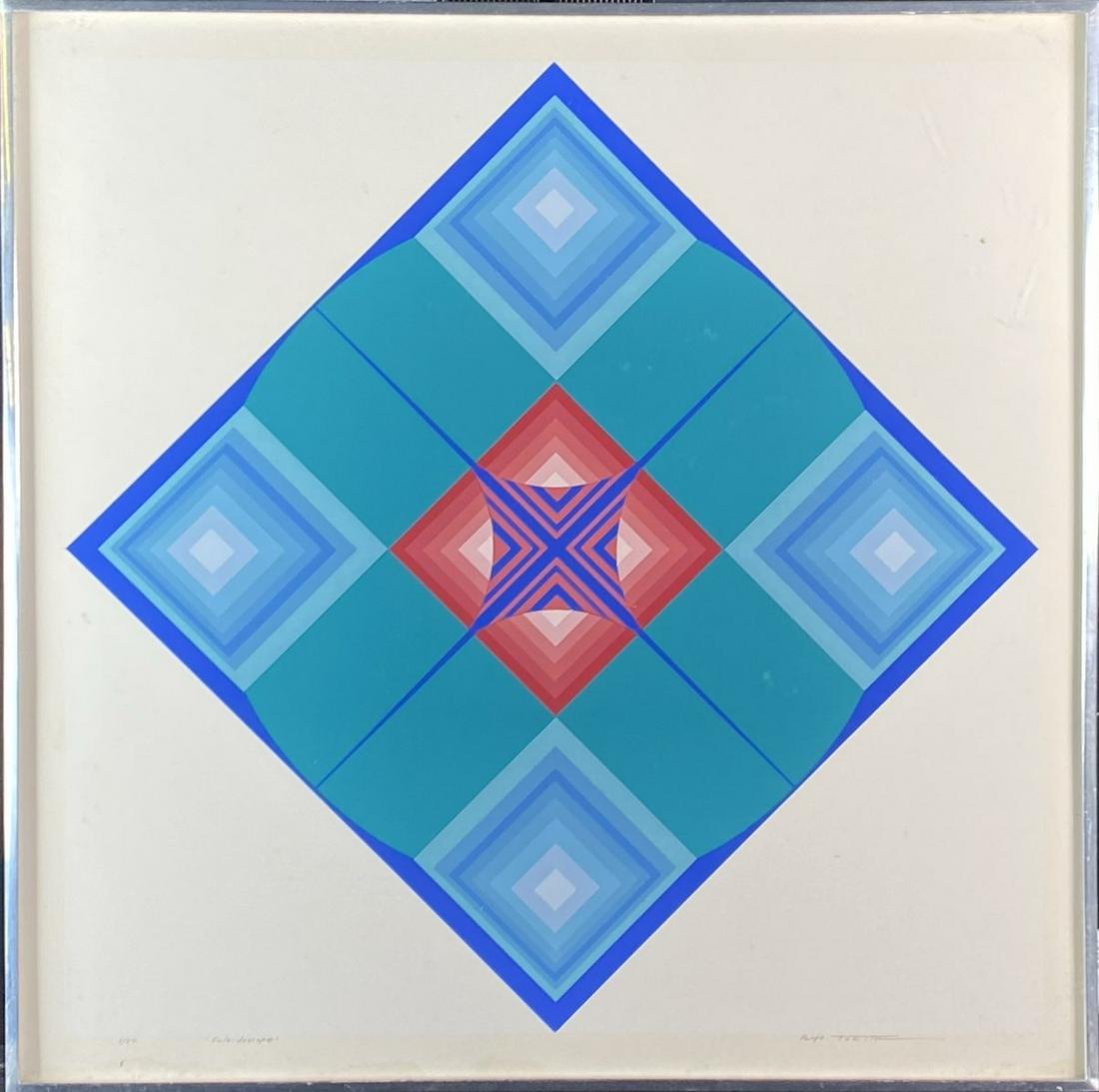 RYO TOKITO "KALEIDOSCOPE" OP-ART: SIGNED, NUMBERED. FRAMED, 14.5"X14.5"