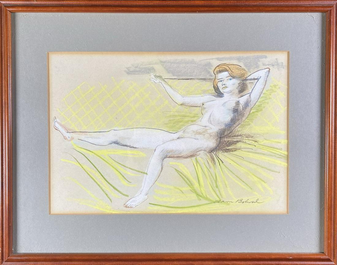 AARON BOHROD (AMERICAN 1907-1992) PAINTING: MIXED MEDIA PAINTING OF NUDE. FRAMED, 14"X17.5"