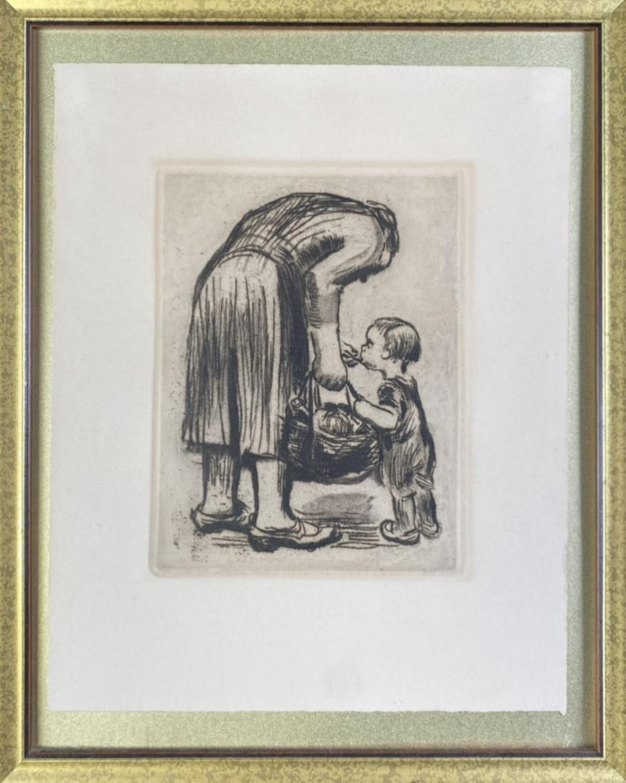 KATHE KOLLWITZ (GERMANY, 1867-1945) LITHOGRAPH: REPRODUCTION, DEPICTION OF MOTHER AND CHILD. FRAMED, 12"X15"