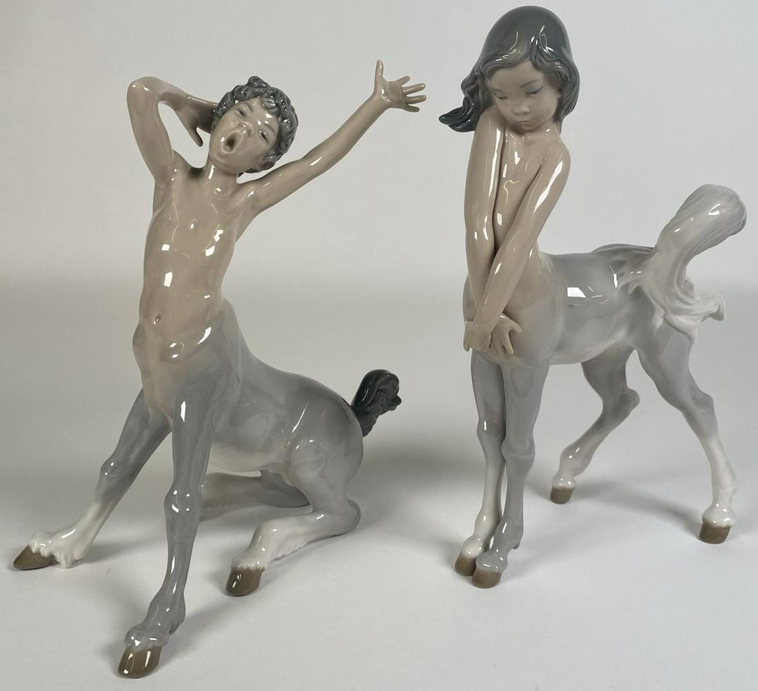 PAIR - LLADRO PORCELAIN FIGURE #1012, 1013: "CENTAUR BOY AND GIRL" 8.25", NO BOX