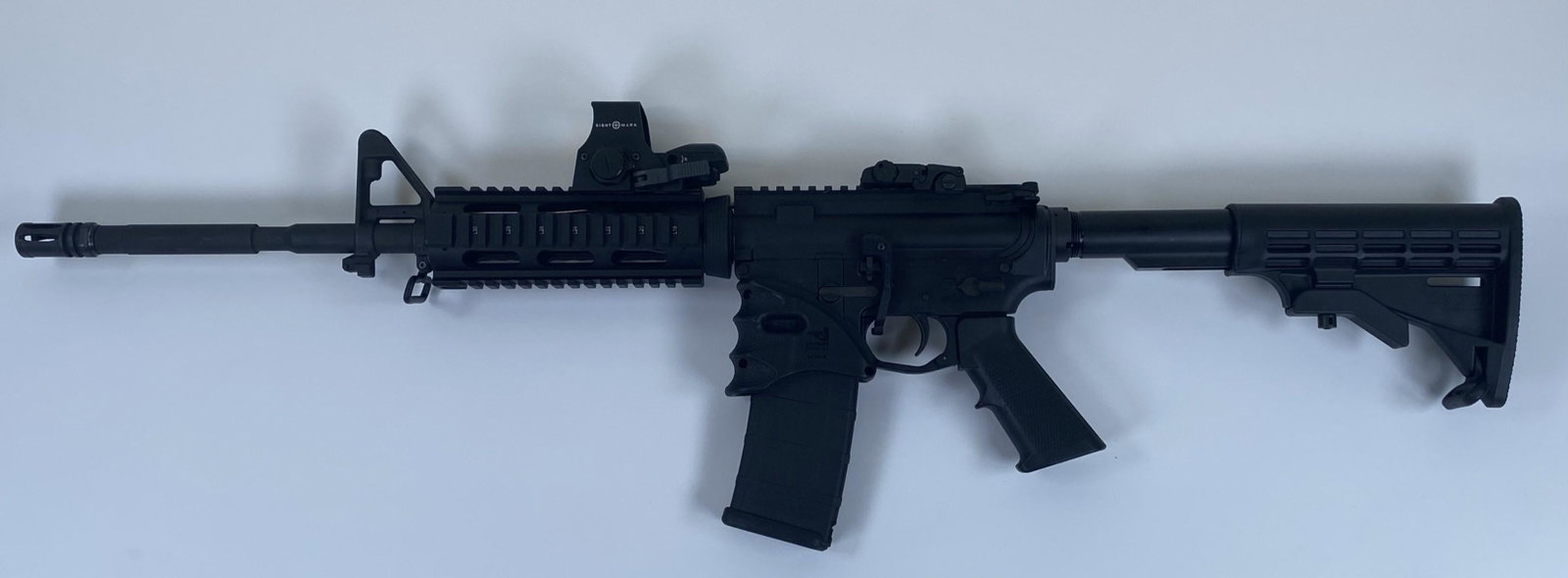 CXV CORE-15 RIFLE: GOOD TIMES OUTDOORS. 2.23 - 5.56. ADJUSTIBLE STOCK, 1 MAGAZINE, UTG PRO VENT, FAB DEFENSE FOREGRIP, SIGHT MARK RED DOT. NO SHIPPING TO CALIFORNIA OR NEW YORK. PAYMENT BY CHECK ONLY.