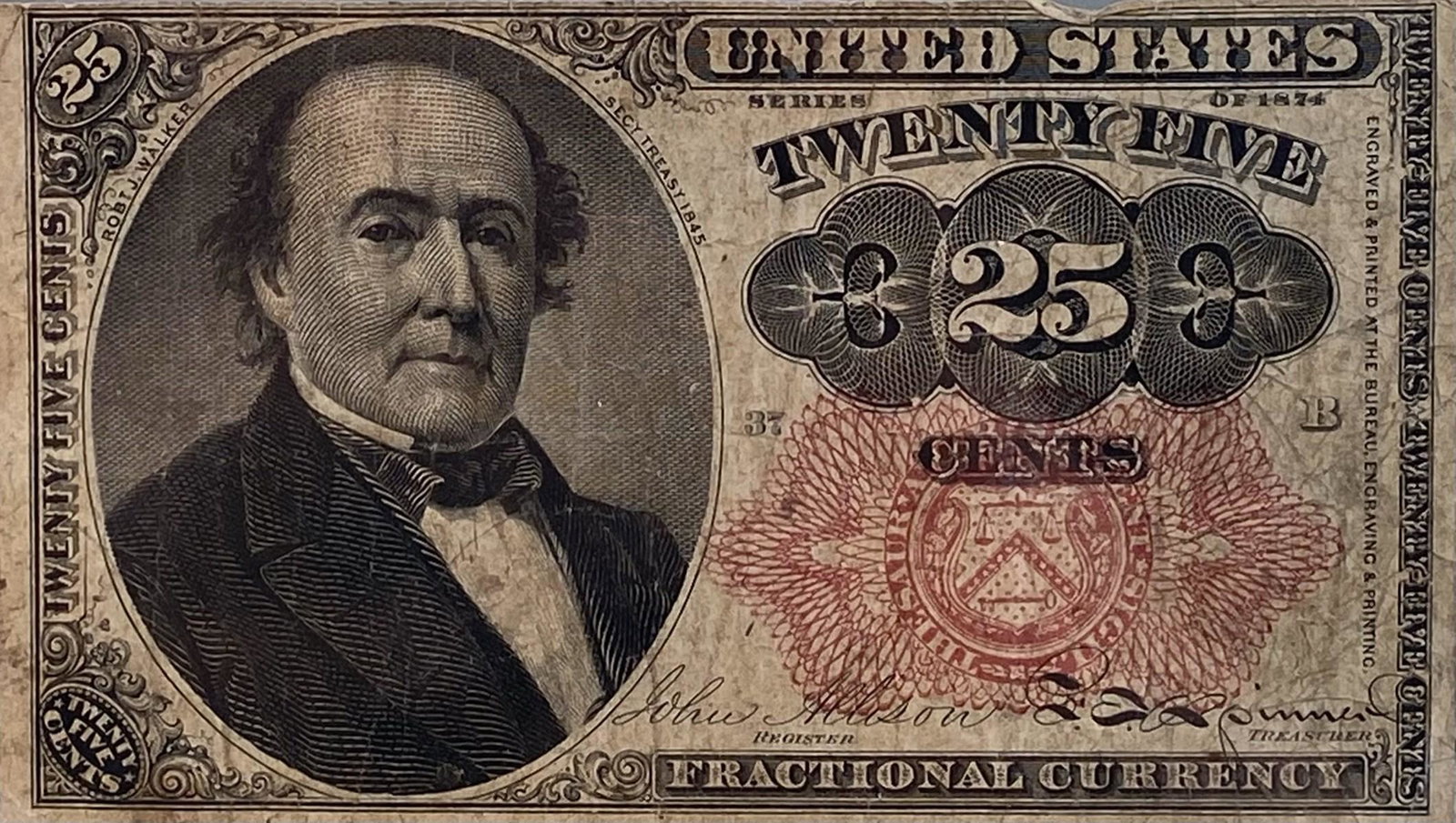 1874 U.S. 25-CENT FRACTIONAL CURRENCY NOTE: CIRCULATED