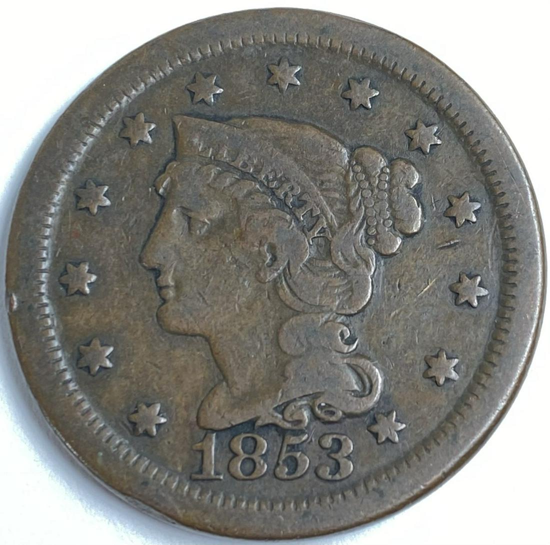 1853 U.S. LARGE CENT: F