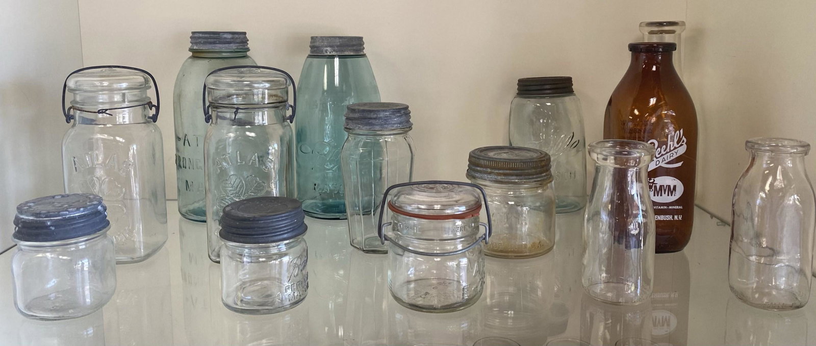 COLLECTION OF CANNING JARS: ATLAS, BALL, MASON AND OTHERS