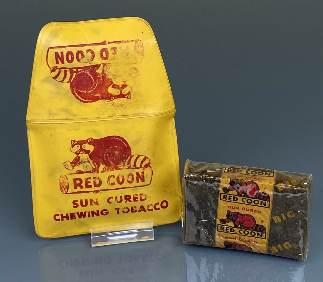 Red Coon chewing tobacco unopened pack with pouch: Red Coon chewing tobacco unopened pack and matching pouch holder, no date, no zip code, in original wrapper.