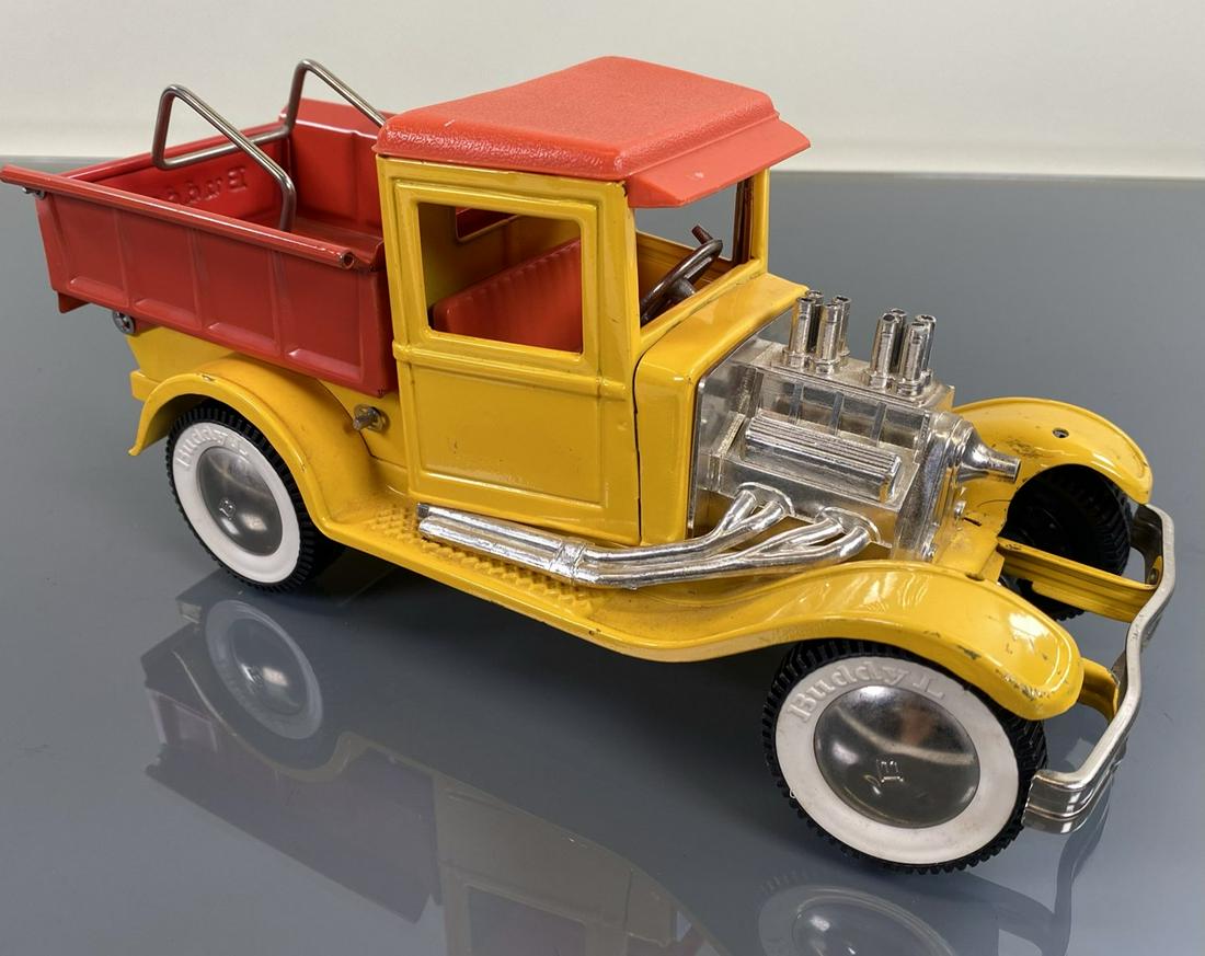 VINTAGE BUDDY L HOT ROD DUMP BED TRUCK: MISSING FRONT BAR/LIGHTS. NICE DETAILS. 11"