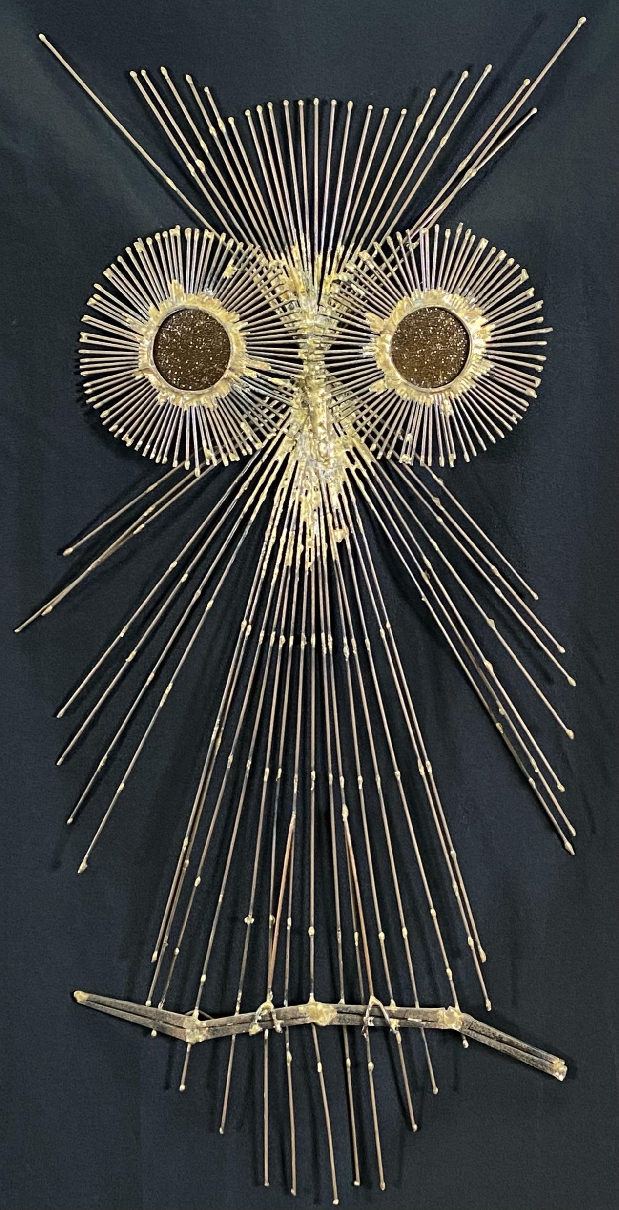 MANNER OF CURTIS JERE OWL METAL WALL SCULPTURE: 33"H