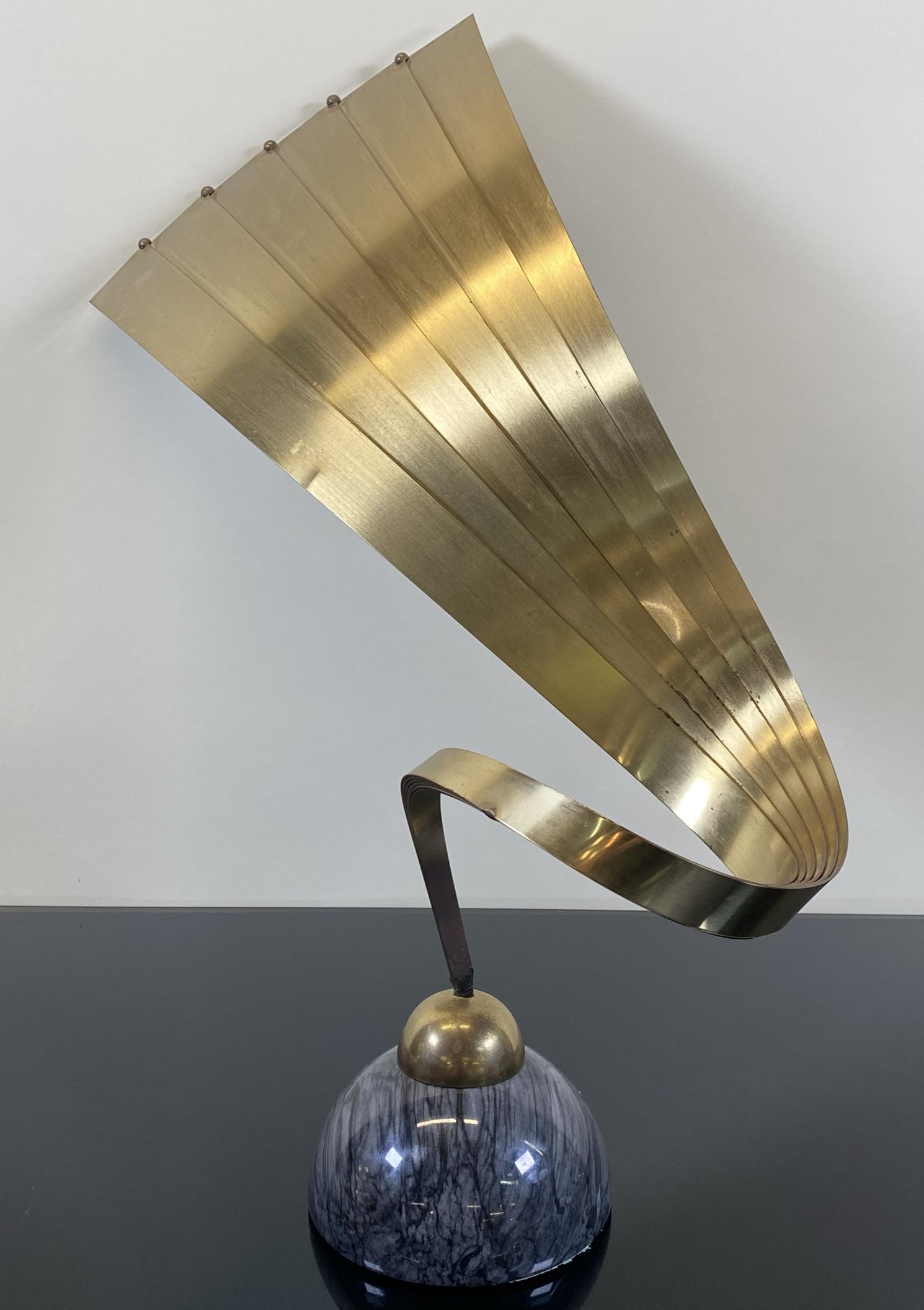 CURTIS JERE METAL TABLE SCULPTURE: ON MARBLE BASE, SIGNED. 25.5"H