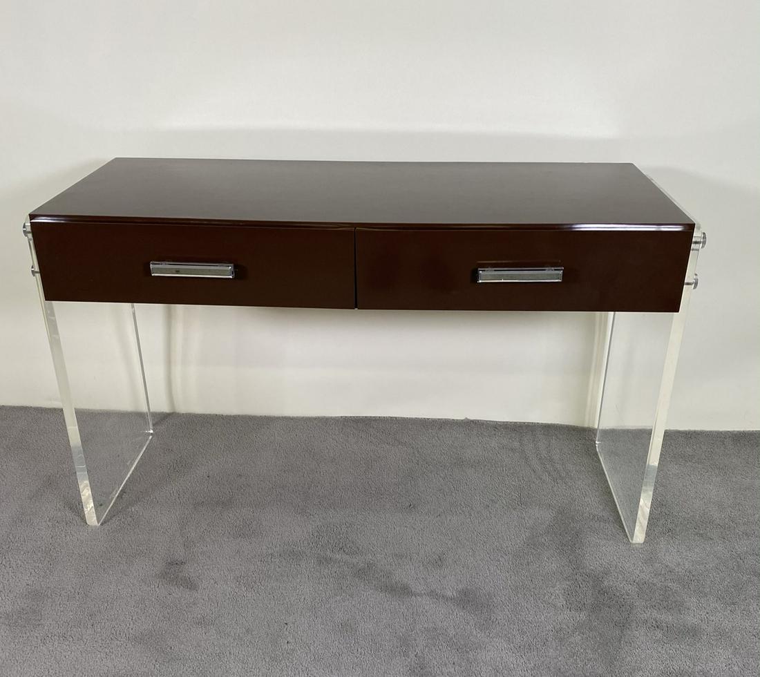 MILO BAUGHMAN (ATTR.) VANITY: ACRYLIC ACCENTS. 52"X20"X30"