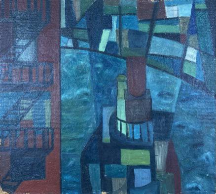 CHRISTINE OPOLUS (AMERICAN, 20TH C.) PAINTING: HANS HOFMANN SCHOOL, ORIGINAL OIL ON BOARD, SIGNED. 18"X20"