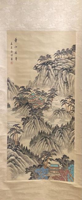 CHINESE SCROLL PAINTING: SIGNED. SOME AREAS OF STAINING AND TEAR IN UPPER MARGIN. 19.5"X70"