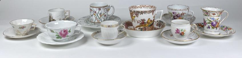 GROUPING OF TEA CUPS WITH SAUCERS: SEE TITLE