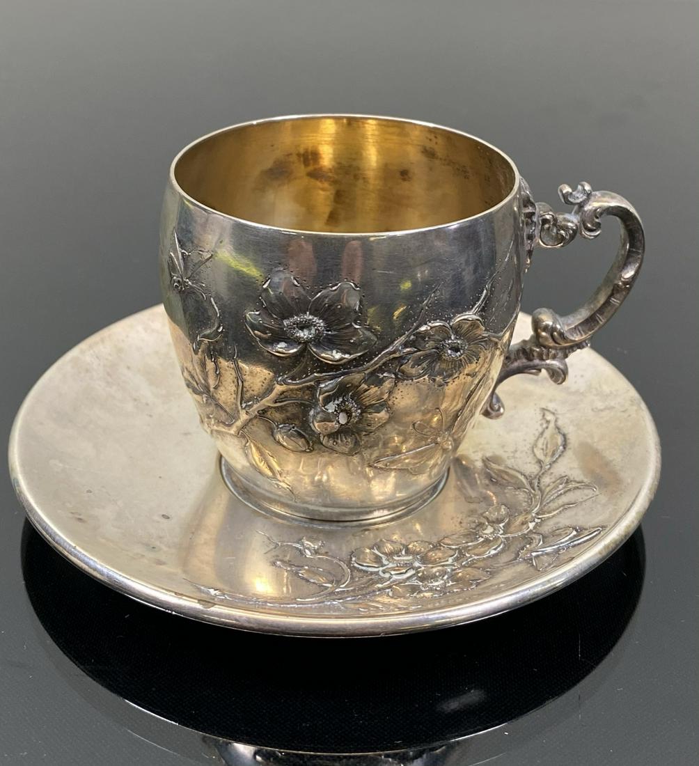 800 SILVER TEA CUP AND SAUCER: 169 GRAMS TOTAL WEIGHT