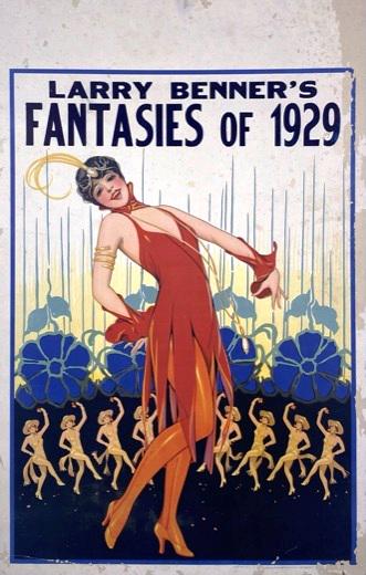 FANTASIES OF 1929 WINDOW CARD: CARD STOCK WINDOW CARD FOR LARRY BENNER'S SHOW. SOME LOSS AT BORDERS. IMAGE 14"X22"
