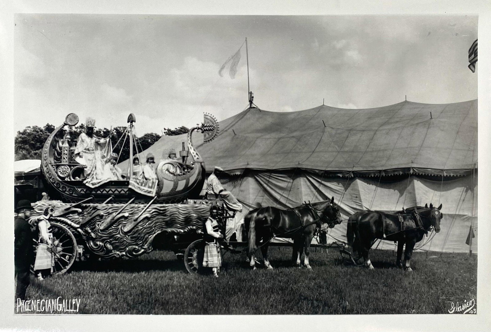 FREDERICK W. GLASIER SILVER GELATIN PHOTOGRAPH: PHOENECIAN GALLEY WAGON, 1903. FROM THE JOHN HURDLE COLLECTION (FORMER CURATOR OF THE RINGLING MUSUEM - SARASOTA, FLORIDA). THE MUSEUM COMMISSIONED JERRY ULESMANN TO PRINT FROM THE ORIGINAL FREDERICK 