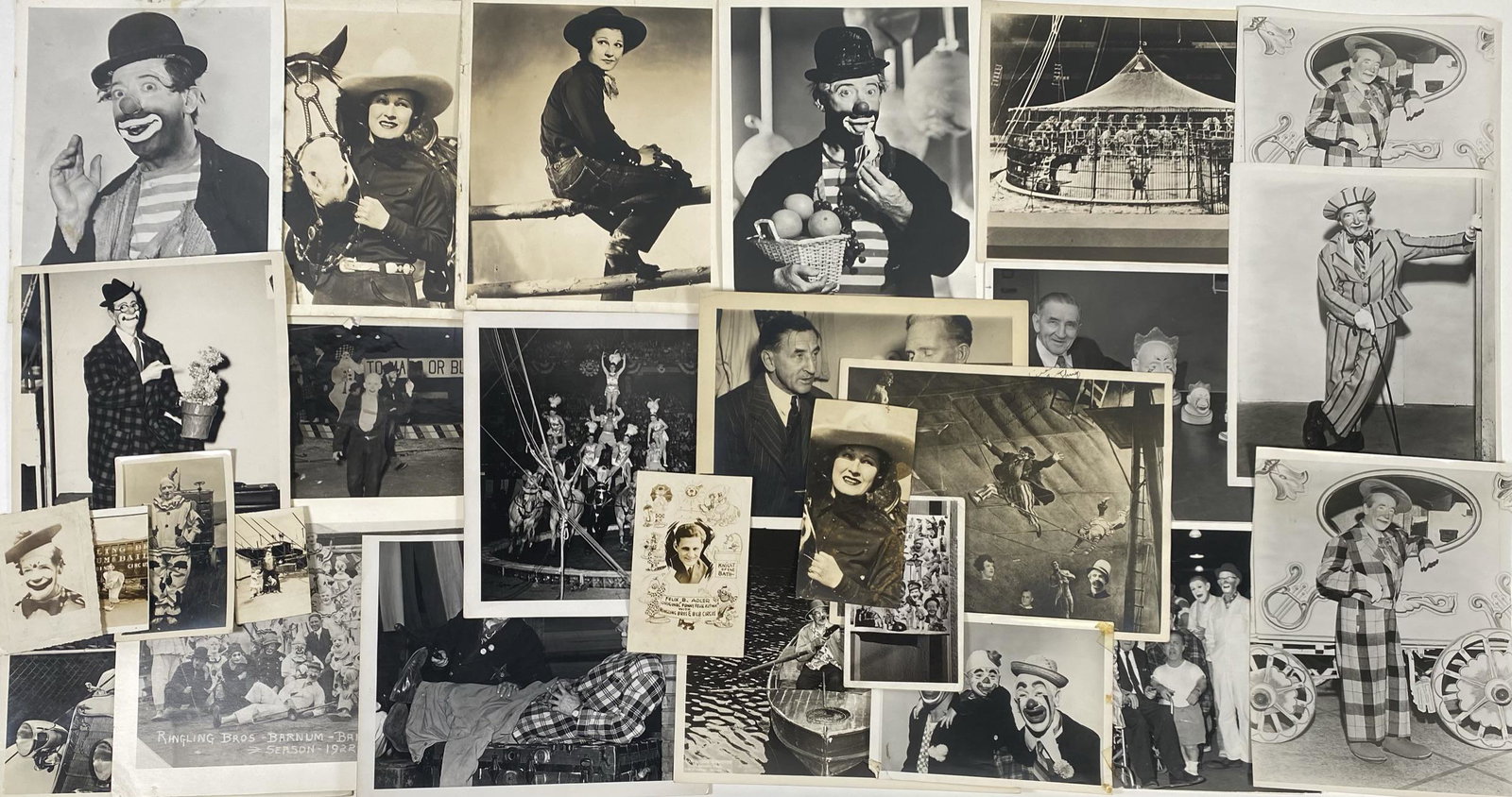 TAD TOSKY CLOWN PHOTO ARCHIVE: TAD TOSKY COLLECTION FEATURING AN ASSORTMENT OF SNAP SHOTS AND 8"X10" OF CIRCUS CLOWNS.