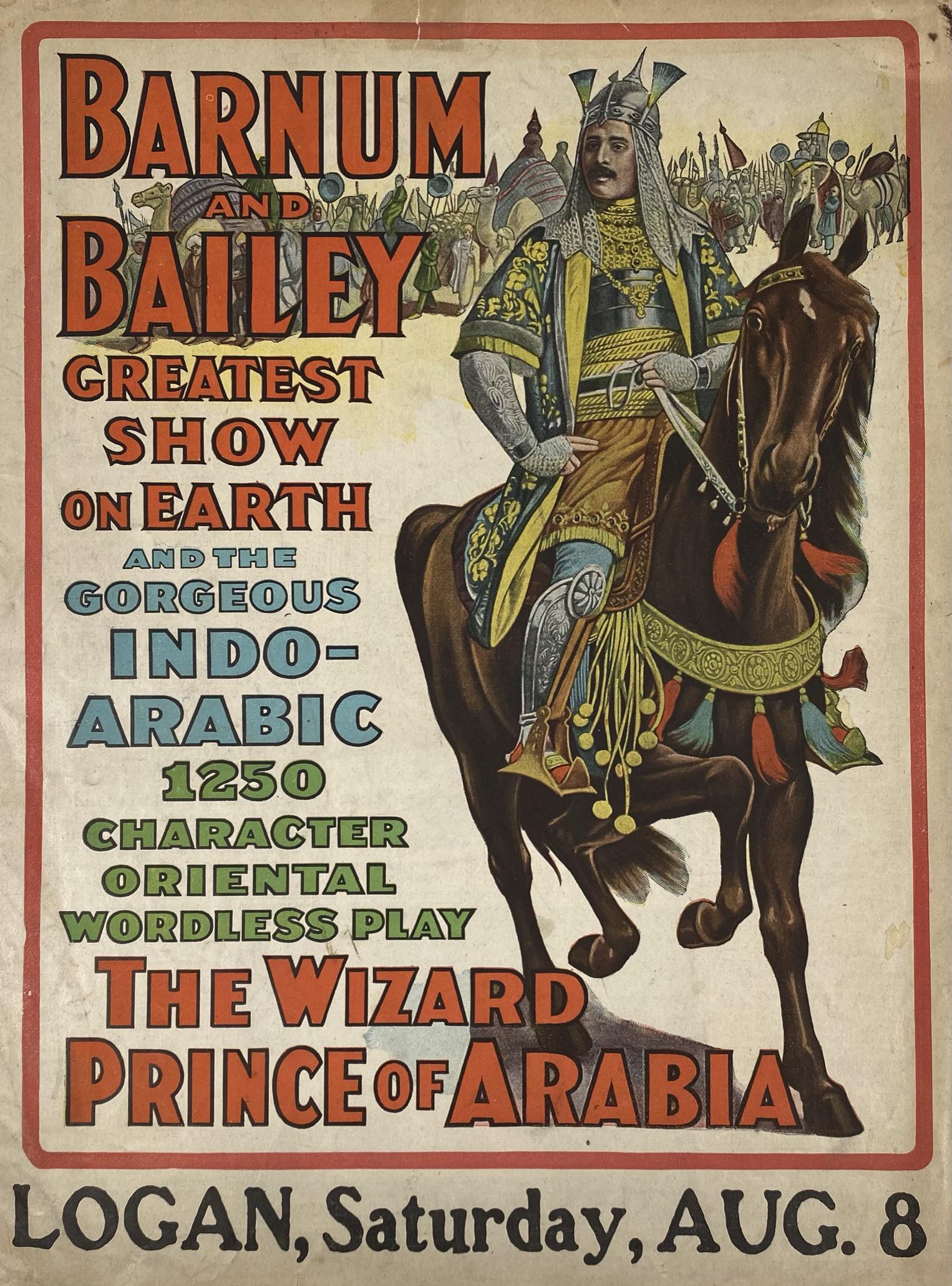 1914 BARNUM & BAILEY CIRCUS COURIER: COURIER MAGAZINE FEATURING THE "WIZARD PRINCE OF ARABIA" SPECTACLE ALONG WITH A LINE-UP OF ACTS. GOOD.