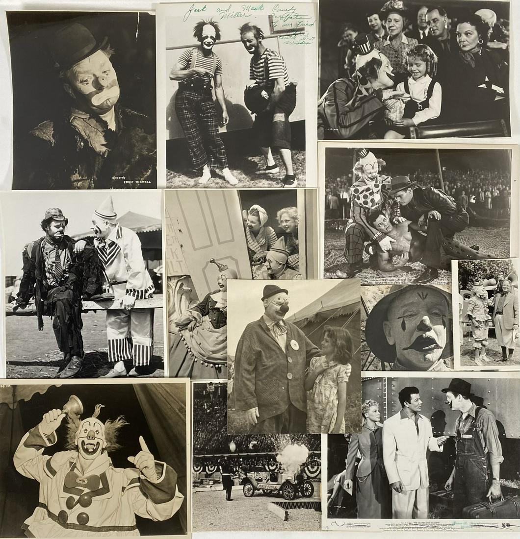 COLLECTION OF CIRCUS CLOWN PHOTOGRAPHS: MOSTLY 8"X10"