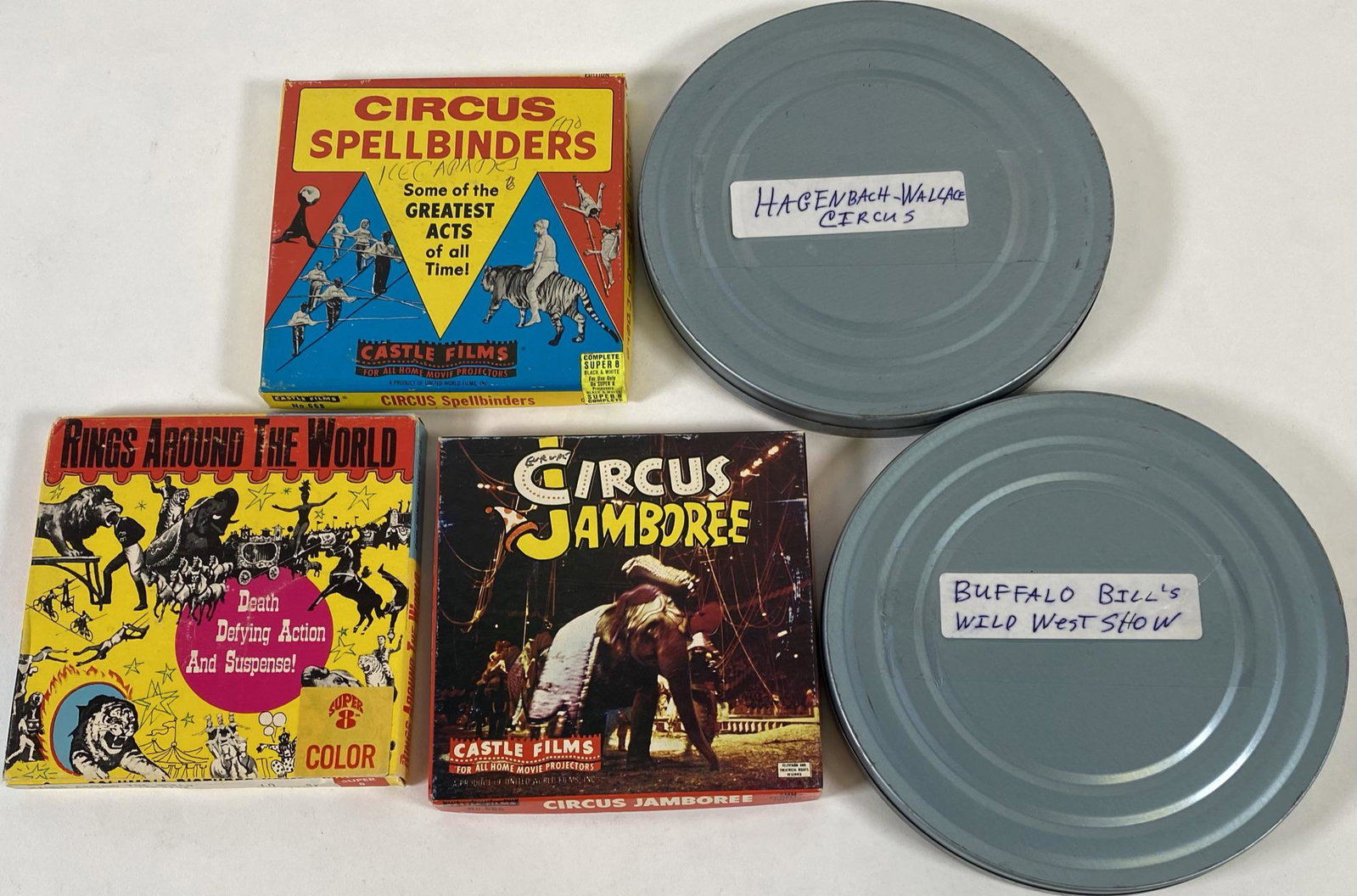 GROUPING OF CIRCUS FILMS: BUFFALO BILL'S WILD WEST SHOW, HAGENBECK-WALLACE, RINGS AROUND THE WORLD, CIRCUS SPELL BINDERS, CIRCUS JAMBOREE