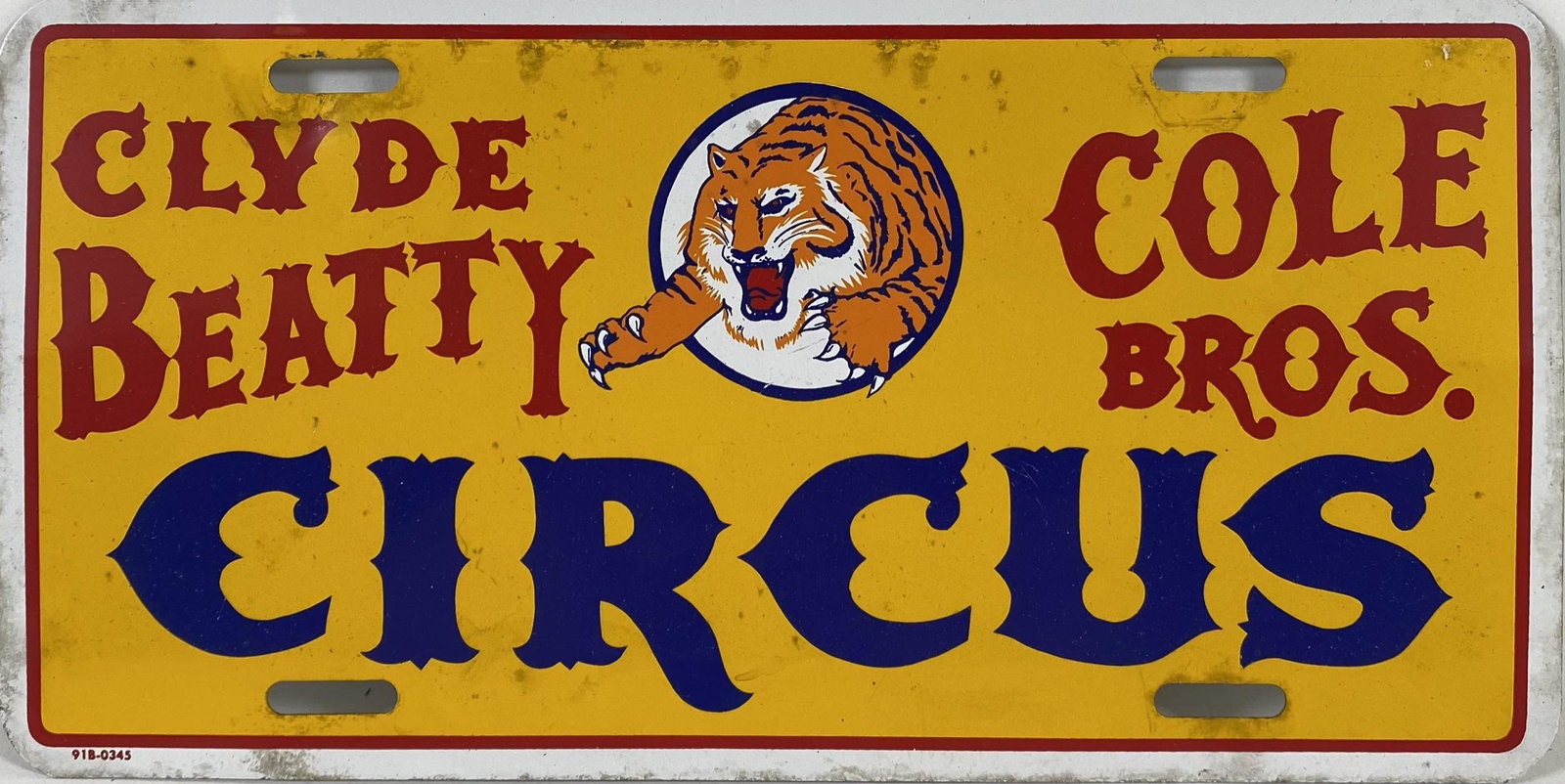 CLYDE BEATTY - COLE BROS. CIRCUS LICENSE PLATE: METAL