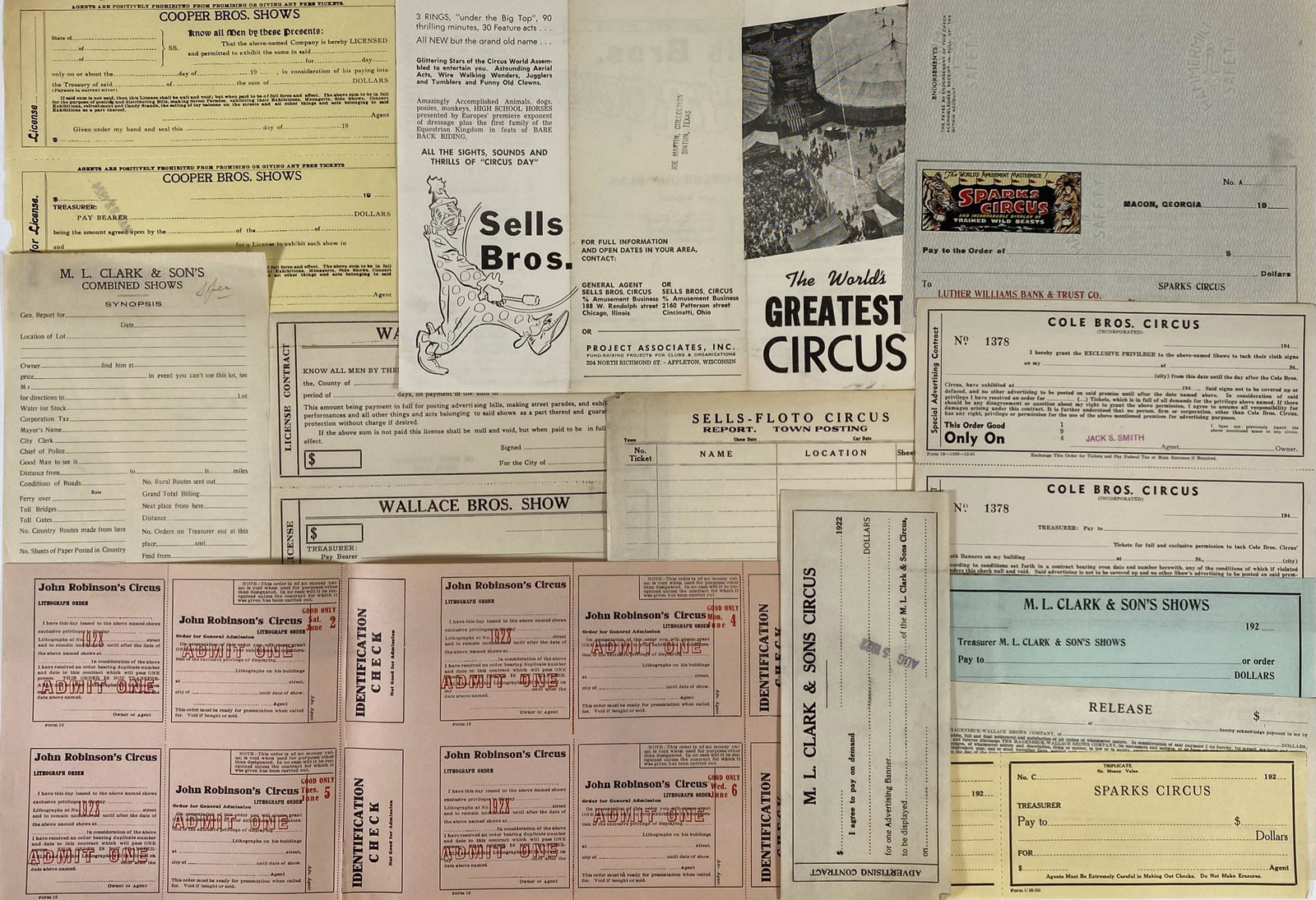 GROUPING OF CIRCUS EPHEMERA: 1916-1920'S