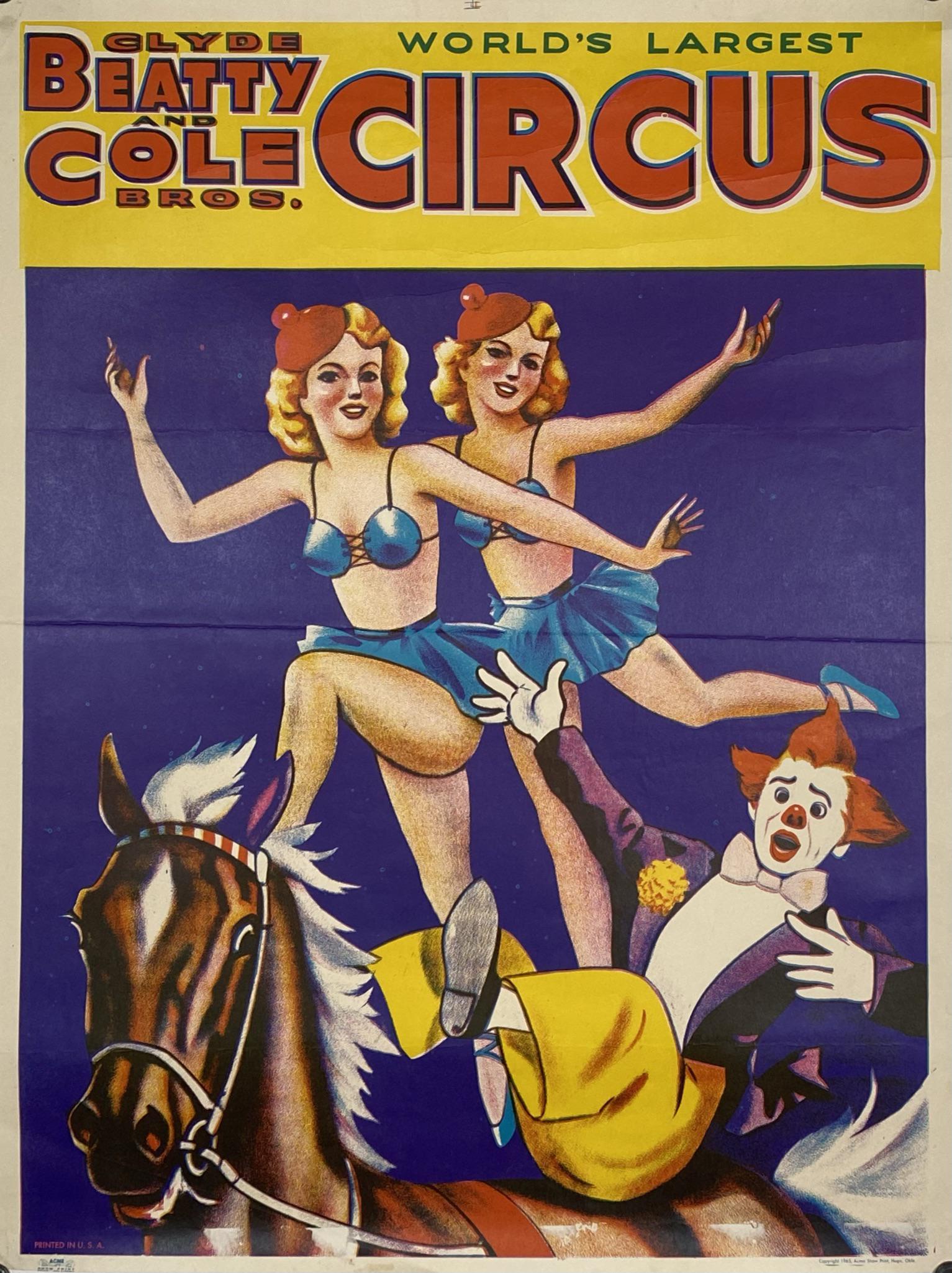 CLYDE BEATTY COLE BROS. CIRCUS POSTER: HALF SHEET, ACME. FOLDS. 21"X28"