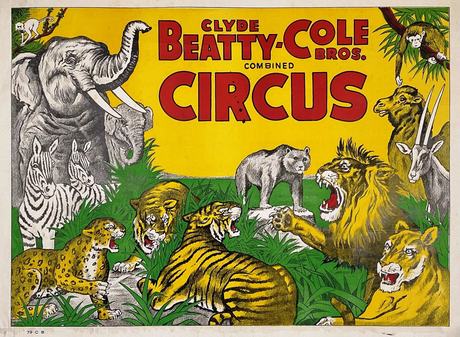 CLYDE BEATTY COLE BROS. CIRCUS POSTER: HALF SHEET, ACME. FOLDS. 21"X28"