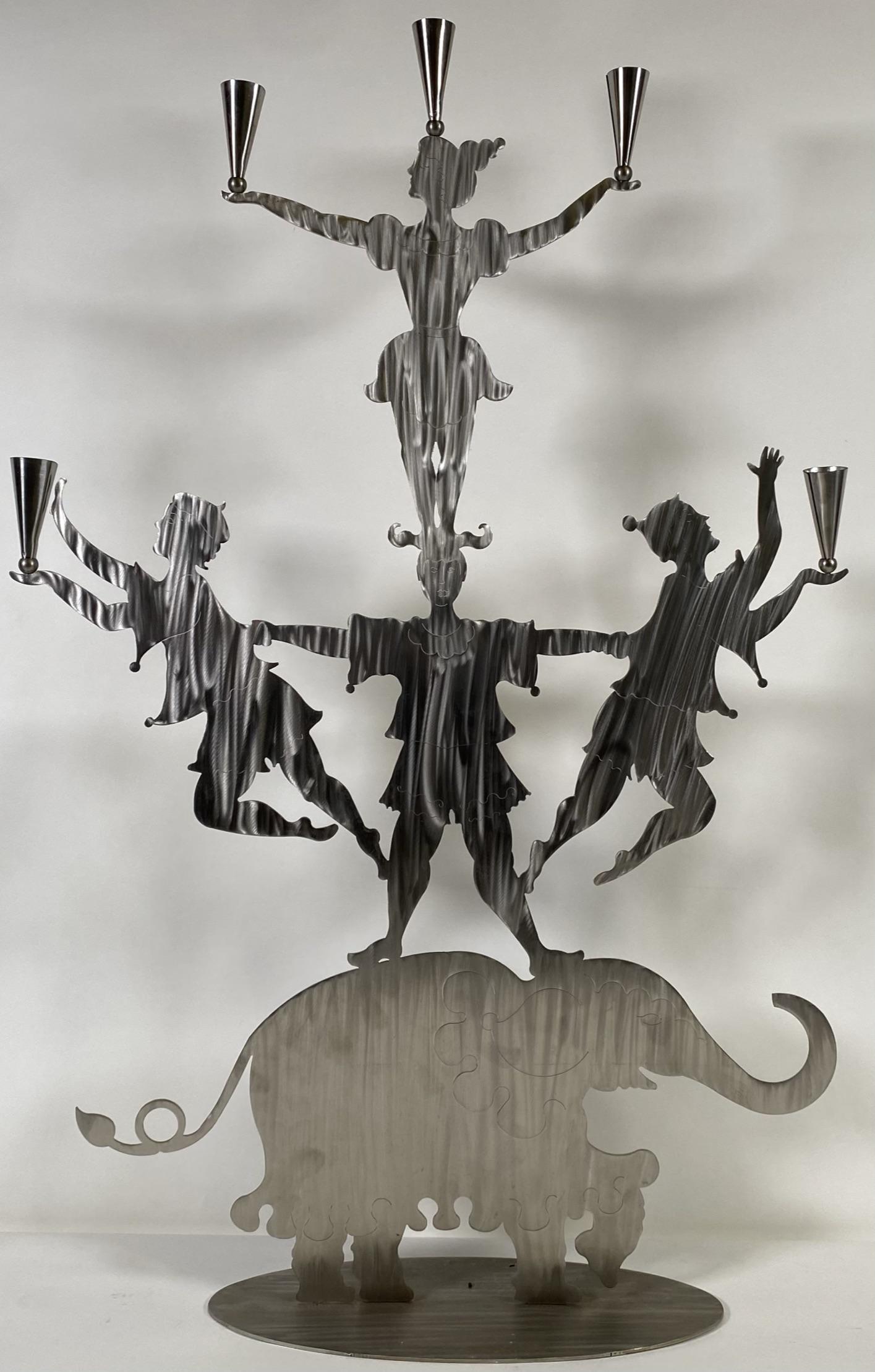 AMY HESS STAINLESS STEEL CANDELABRA: 34"H