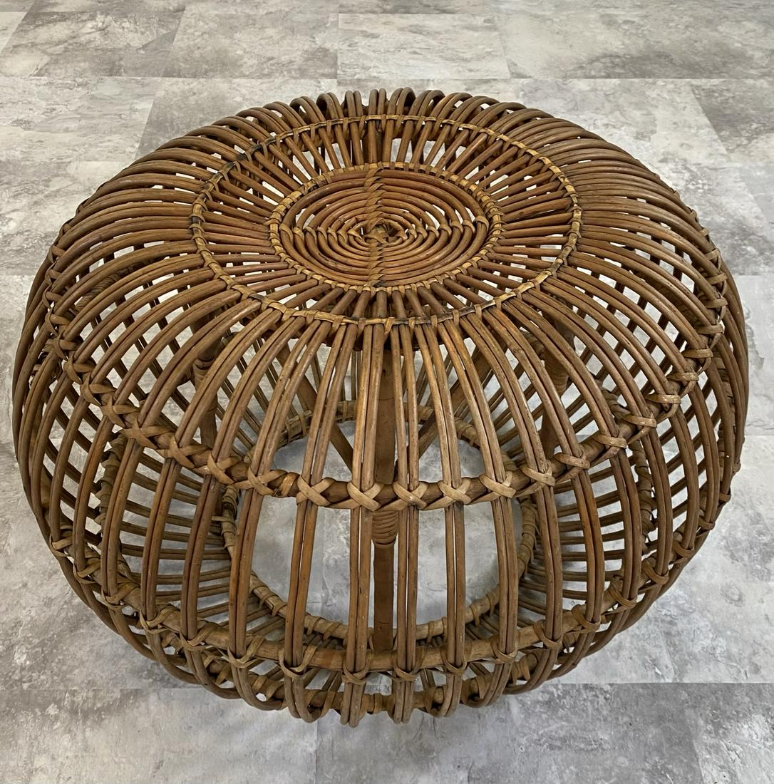 FRANCO ALBINI RATTAN OTTOMAN: 24"DIA., 15"H