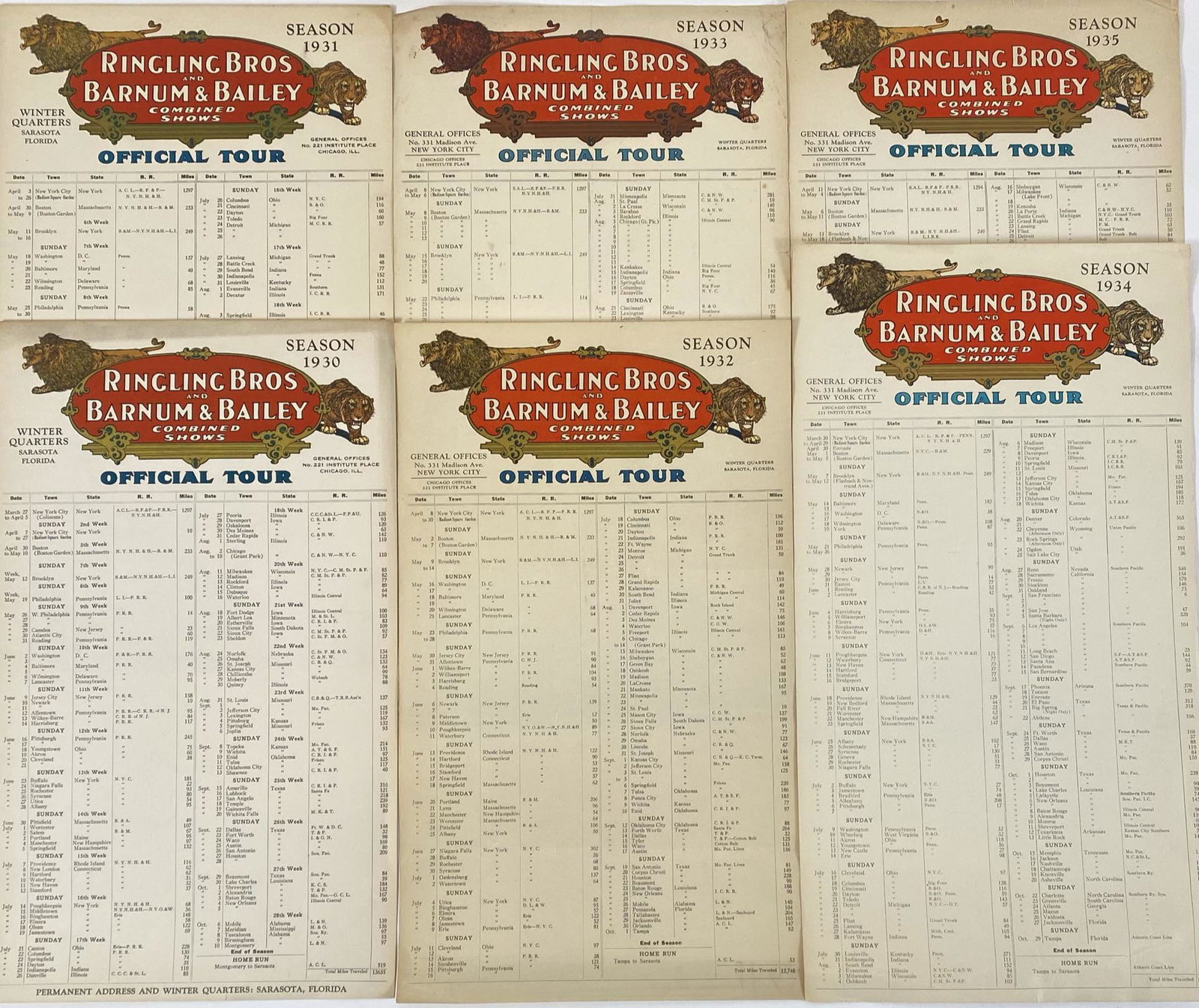 RINGLING BROS. BARNUM BAILEY CIRCUS ROUTE CARDS (1 of 1)