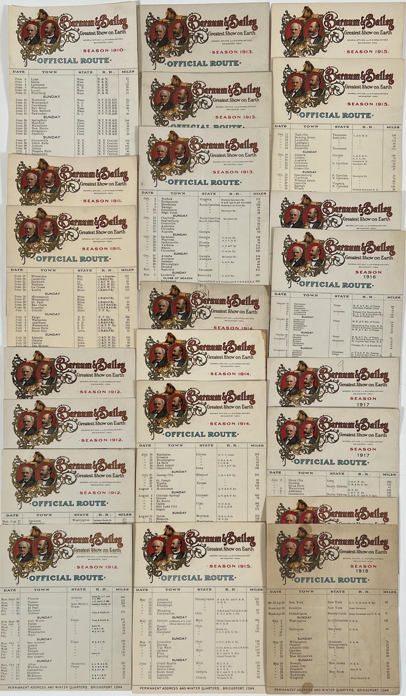 BARNUM & BAILEY CIRCUS ROUTE CARDS (1 of 1)