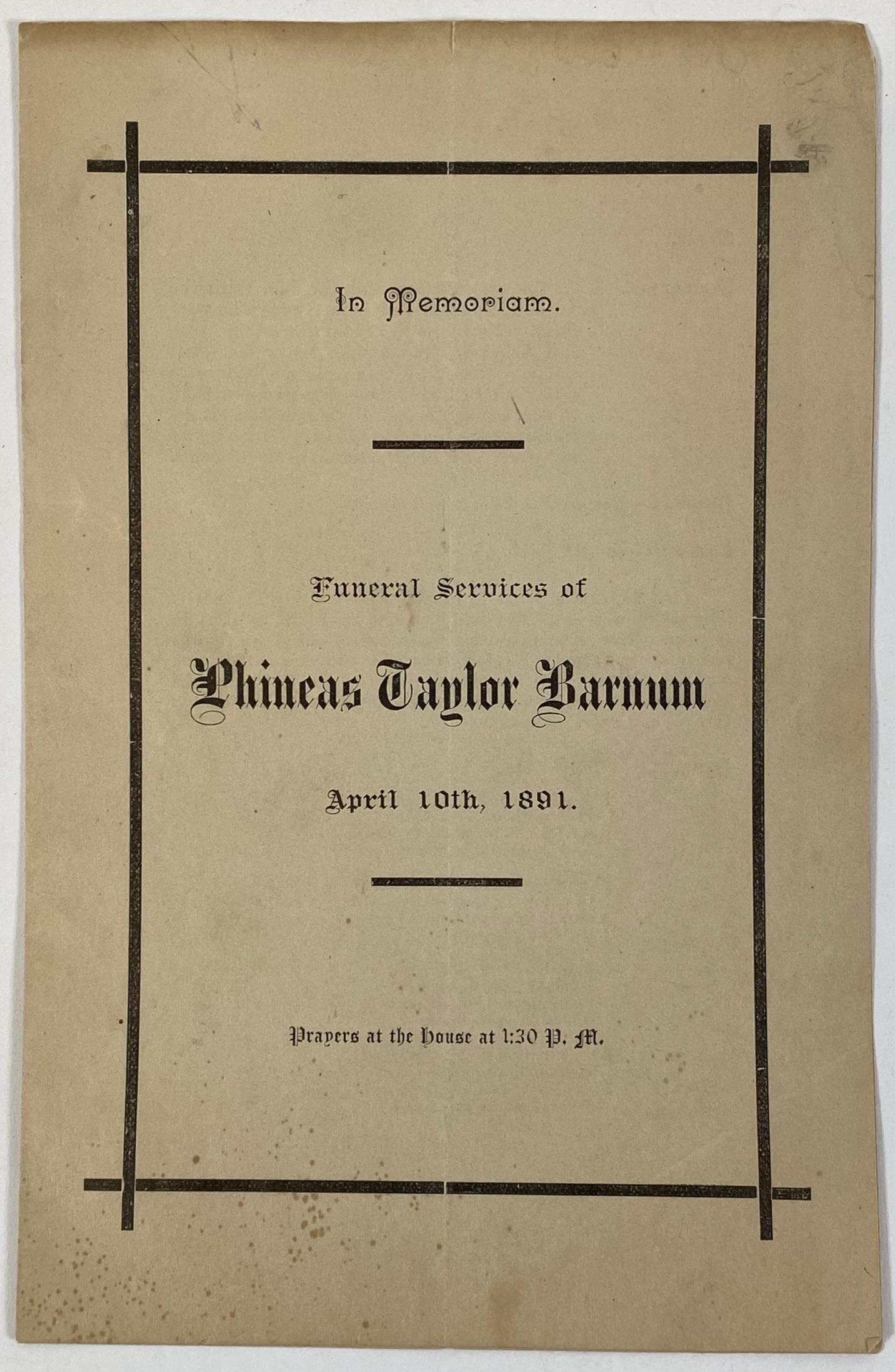 P.T. BARNUM MEMORIAL PROGRAM (1 of 2)