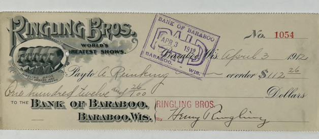 HENRY RINGLING SIGNED CHECK (1 of 1)