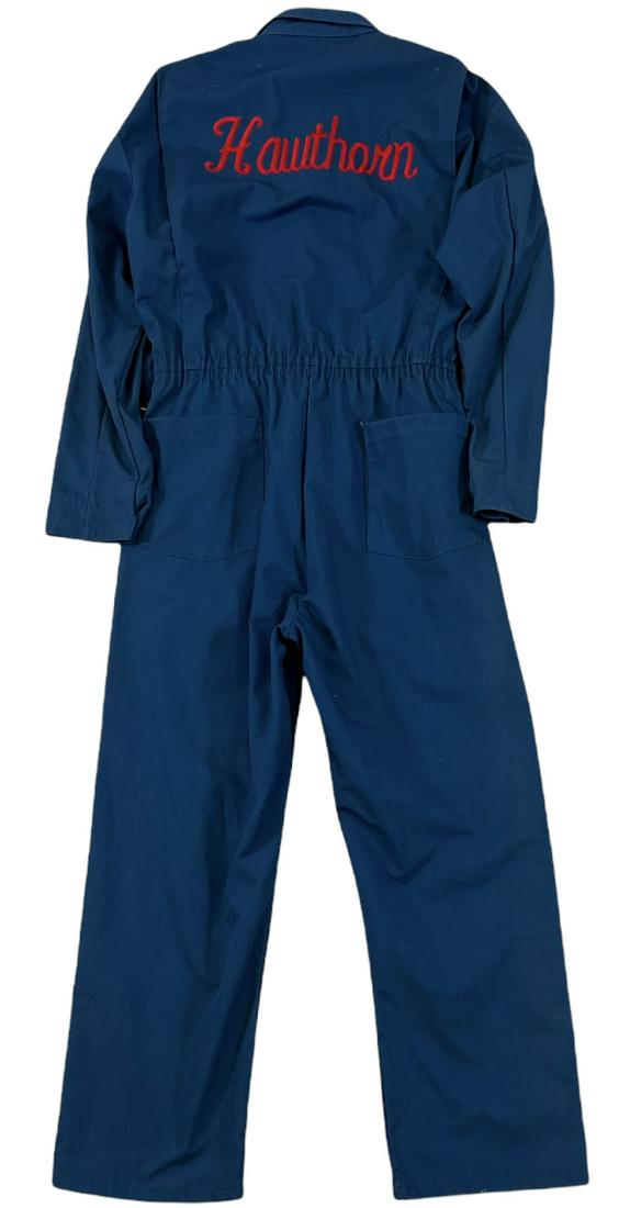 JOHN CUNEO "HAWTHORN" COVERALLS: JOANNE WILSON COLLECTION. EMBROIDERED "HAWTHRON" ON BACK. SIZE M