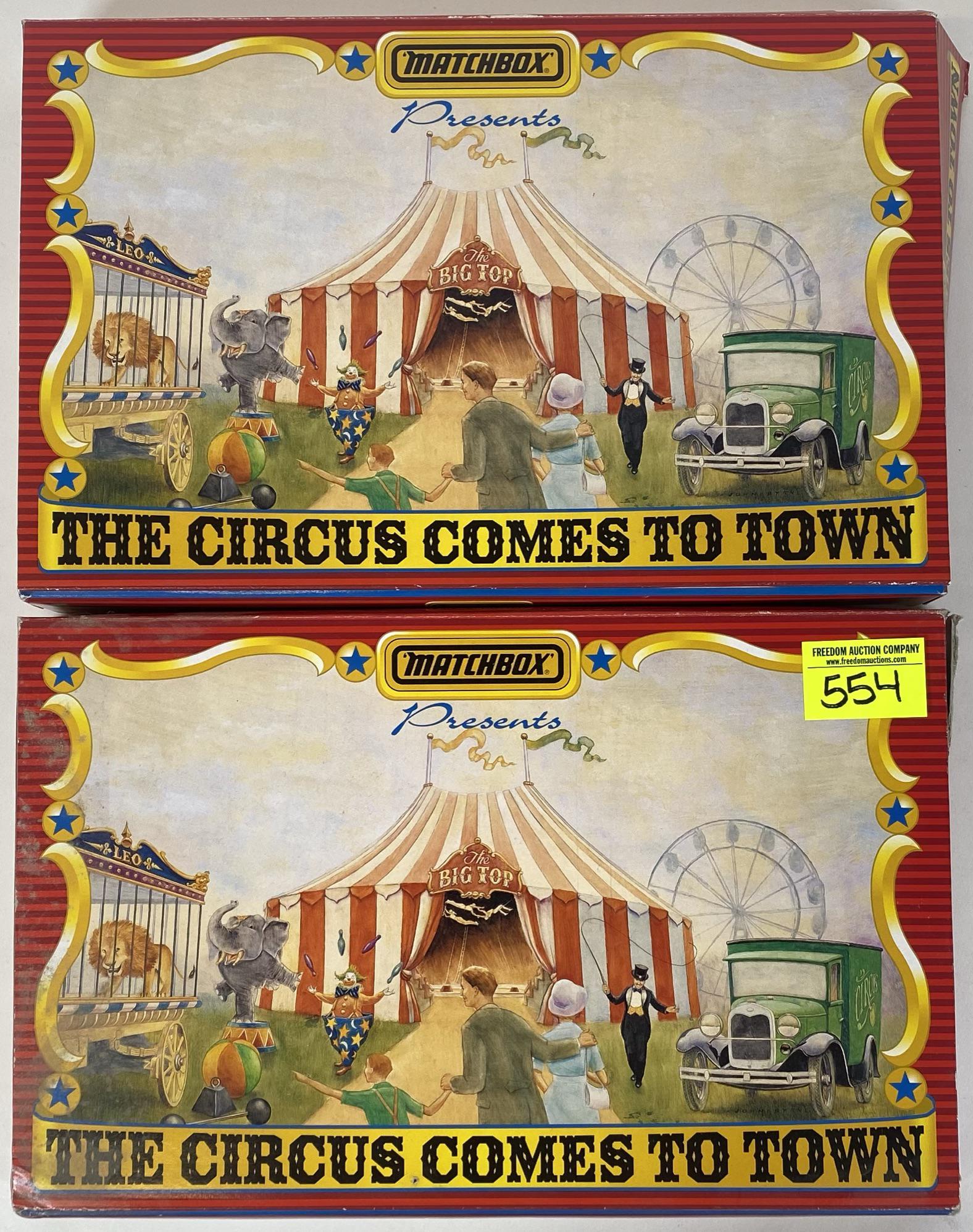 MATCHBOX CIRCUS COMES TO TOWN DIE CAST: TWO UNITS, EACH CONTAINING 6 DIE-CAST TRUCKS. 1:64 SCALE