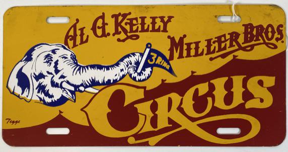 KELLY-MILLER BROS. CIRCUS LICENSE PLATE: METAL.