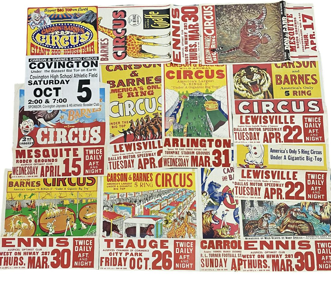 LARGE LOT OF CARSON & BARNES CIRCUS POSTERS (1 of 1)