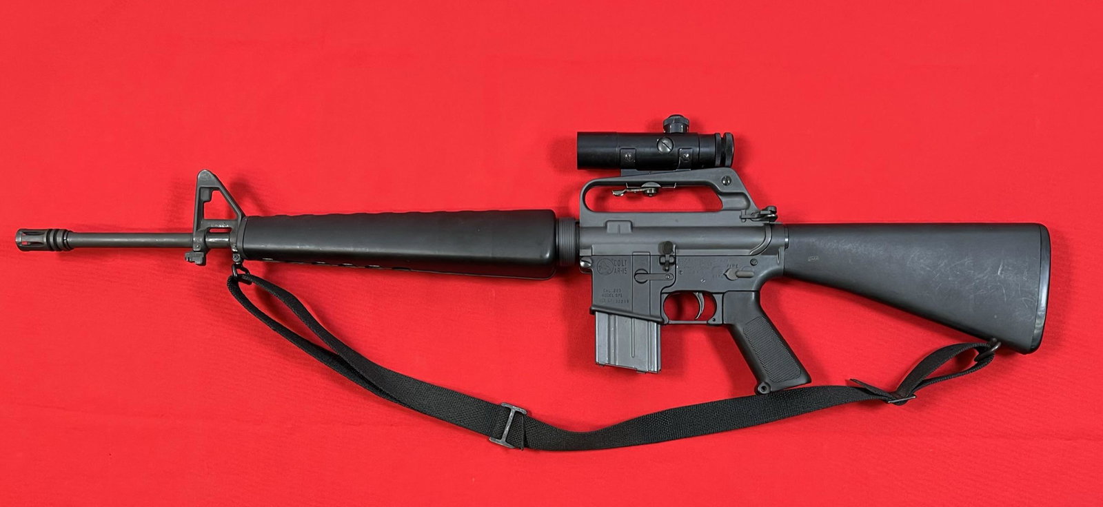 COLT AR-15 MODEL SP1: COLT AR-15 MODEL SP1, COLT 3X20 RIFLESCOPE, CLEANING KIT IN STOCK, NYLON SLING. VERY GOOD CONDITION WITH VERY LIGHT HANDLING WEAR. .223 CAL. MUST SHIP TO FFL, DOMESTIC SHIPPING ONLY, NO SHIPPING TO NE