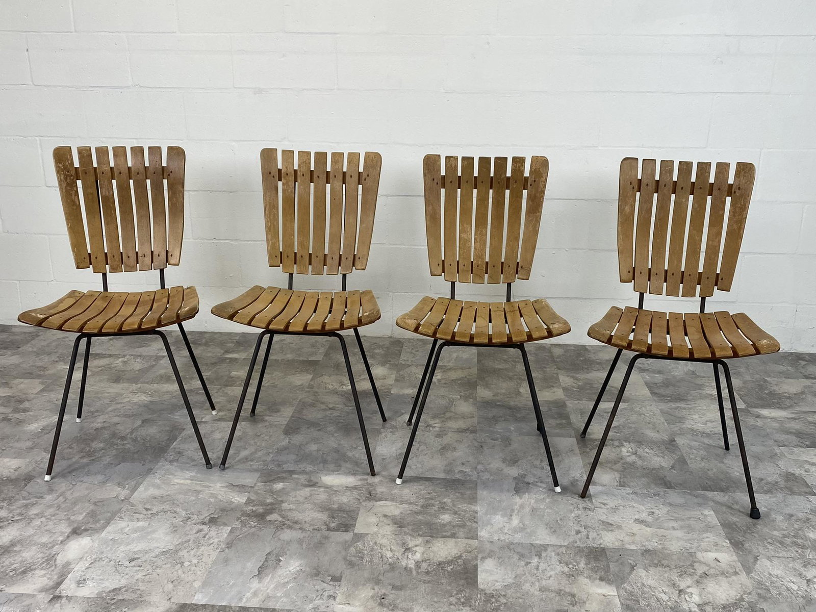 ARTHUR UMANOFF (ATTR.) SLAT CHAIRS: WEAR CONSISTENT WITH AGE.