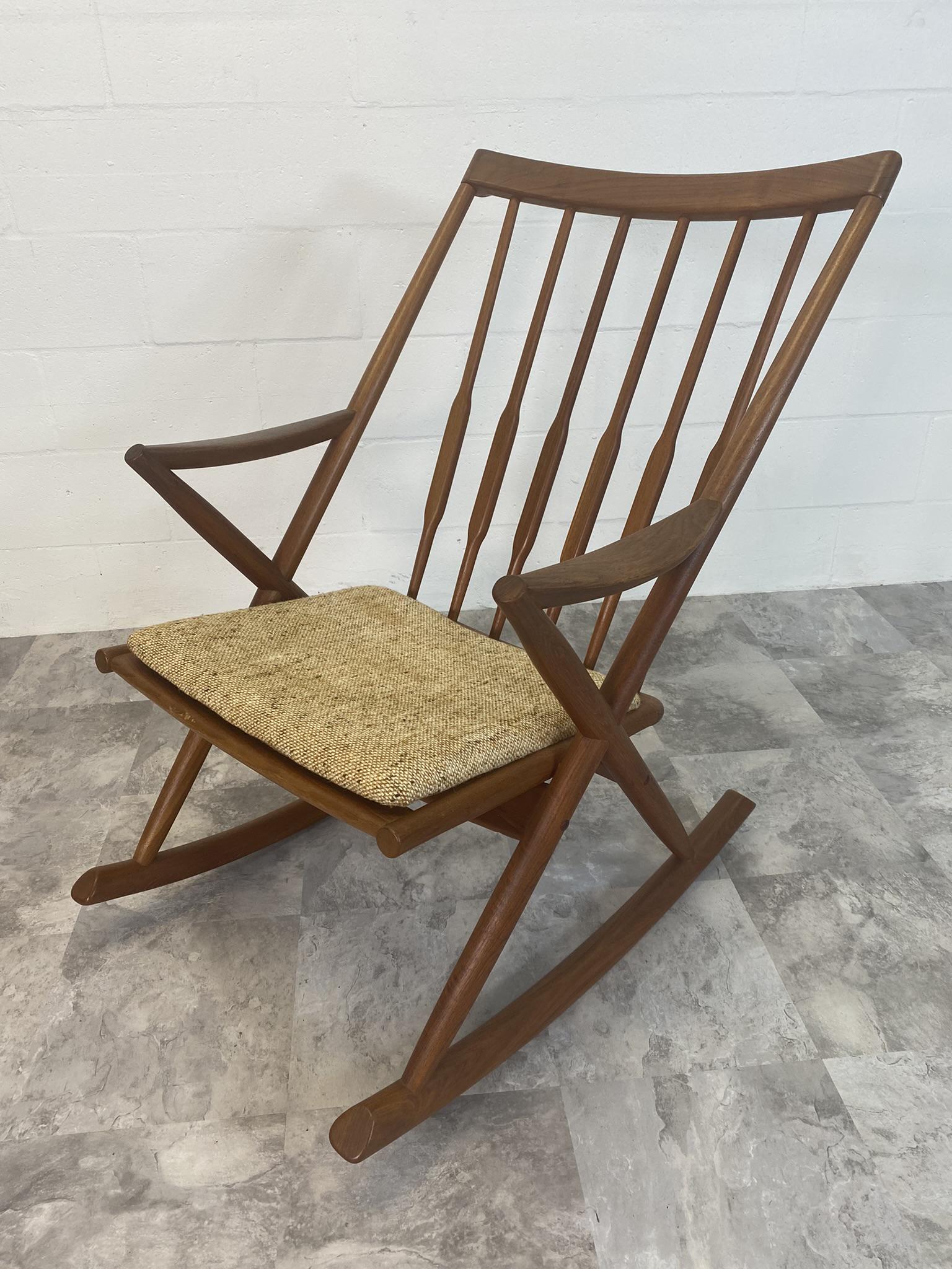 AFTER FRANK REENSKAUG BRAMIN ROCKER: DANISH MODERN TEAK ROCKING CHAIR