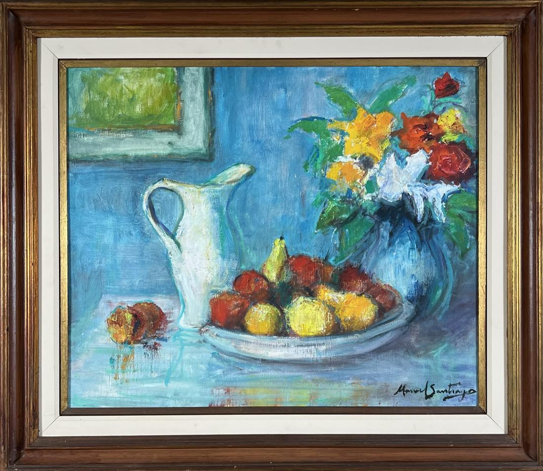 MANUEL SANTIAGO STILL LIFE PAINTING: FRAMED, 30"X33"