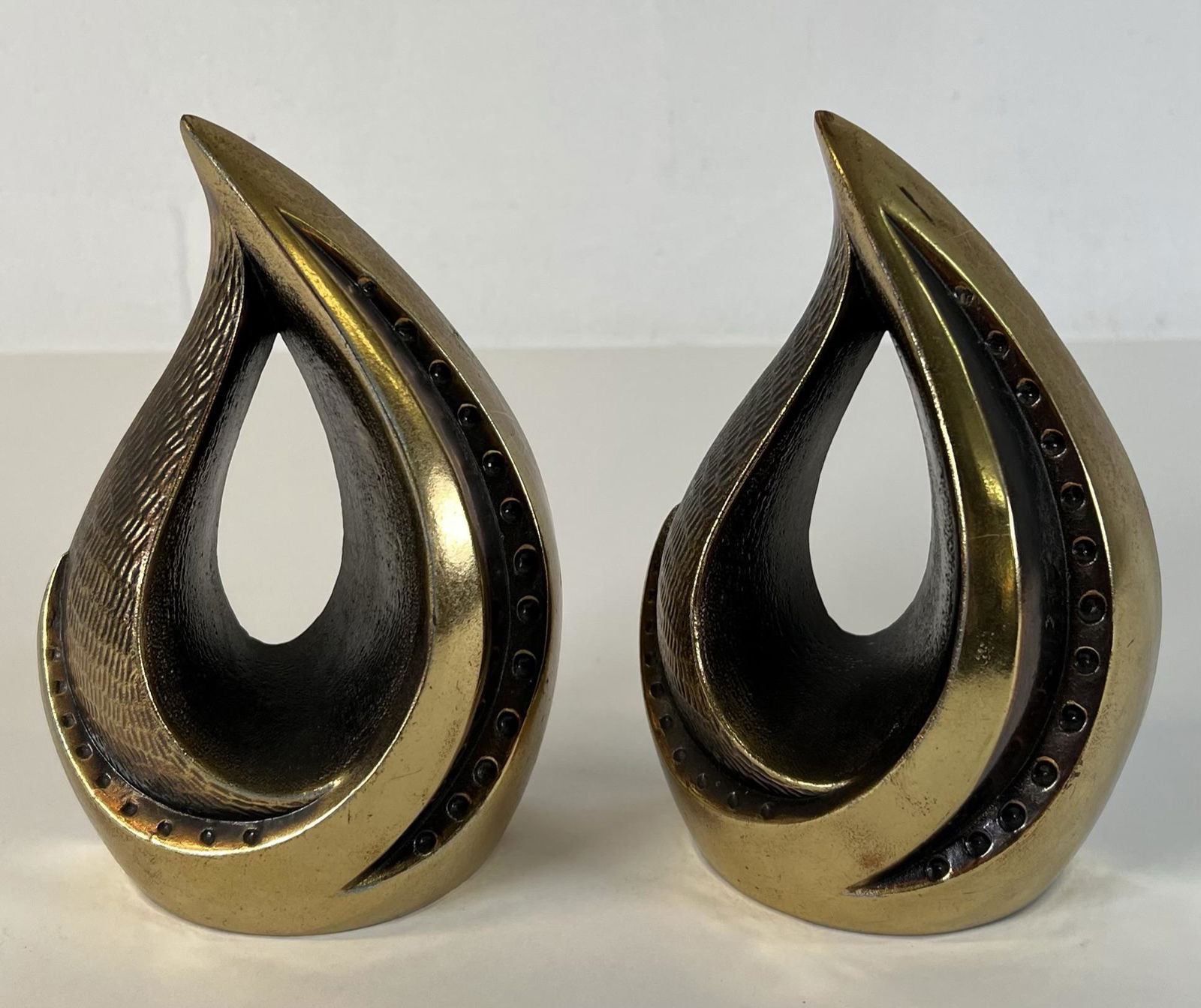 BEN SEIBEL FOR JENFRED FLAME BOOKENDS: BRASS. 6.5"