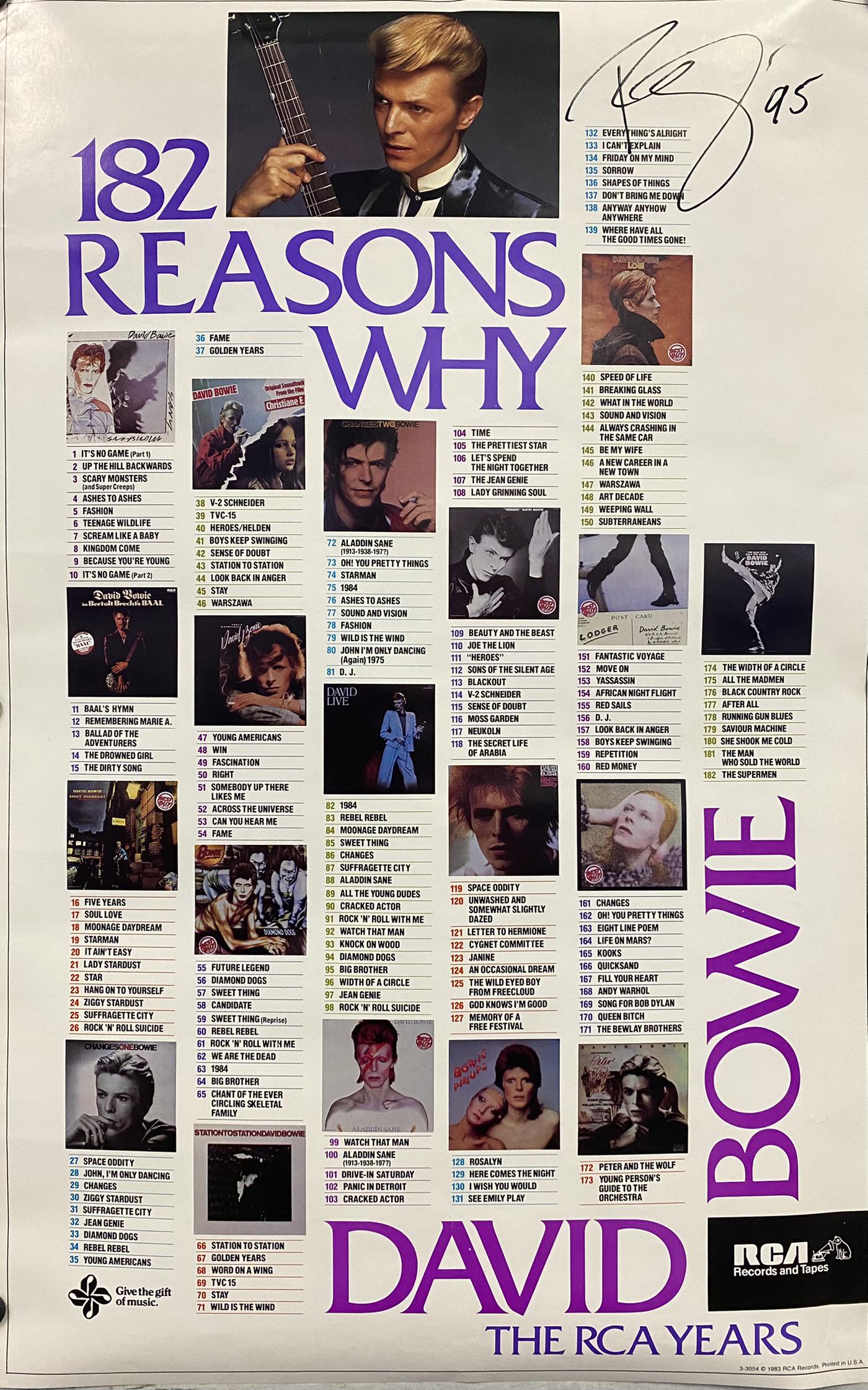 DAVID BOWIE SIGNED POSTER: 1983 POSTER SIGNED BY DAVID BOWIE. 17"X27". PRIVATE COLLECTION, PERSONALLY RECEIVED.